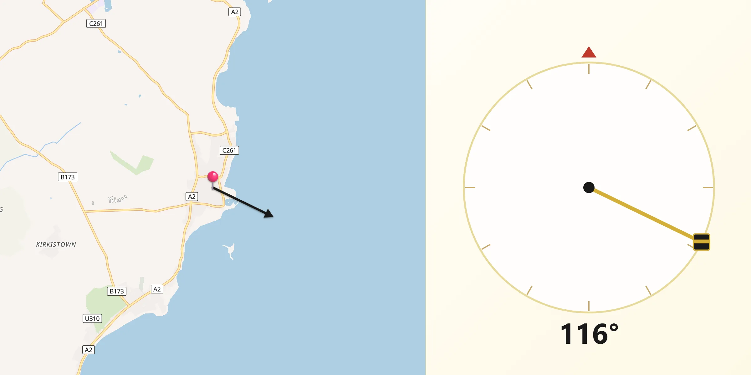 Qibla Direction from Portavogie