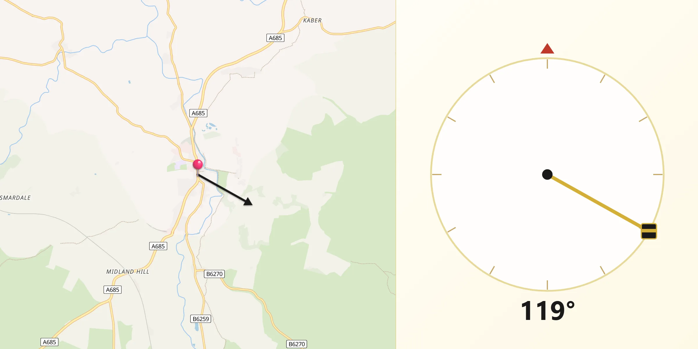 Qibla Direction from Kirkby Stephen