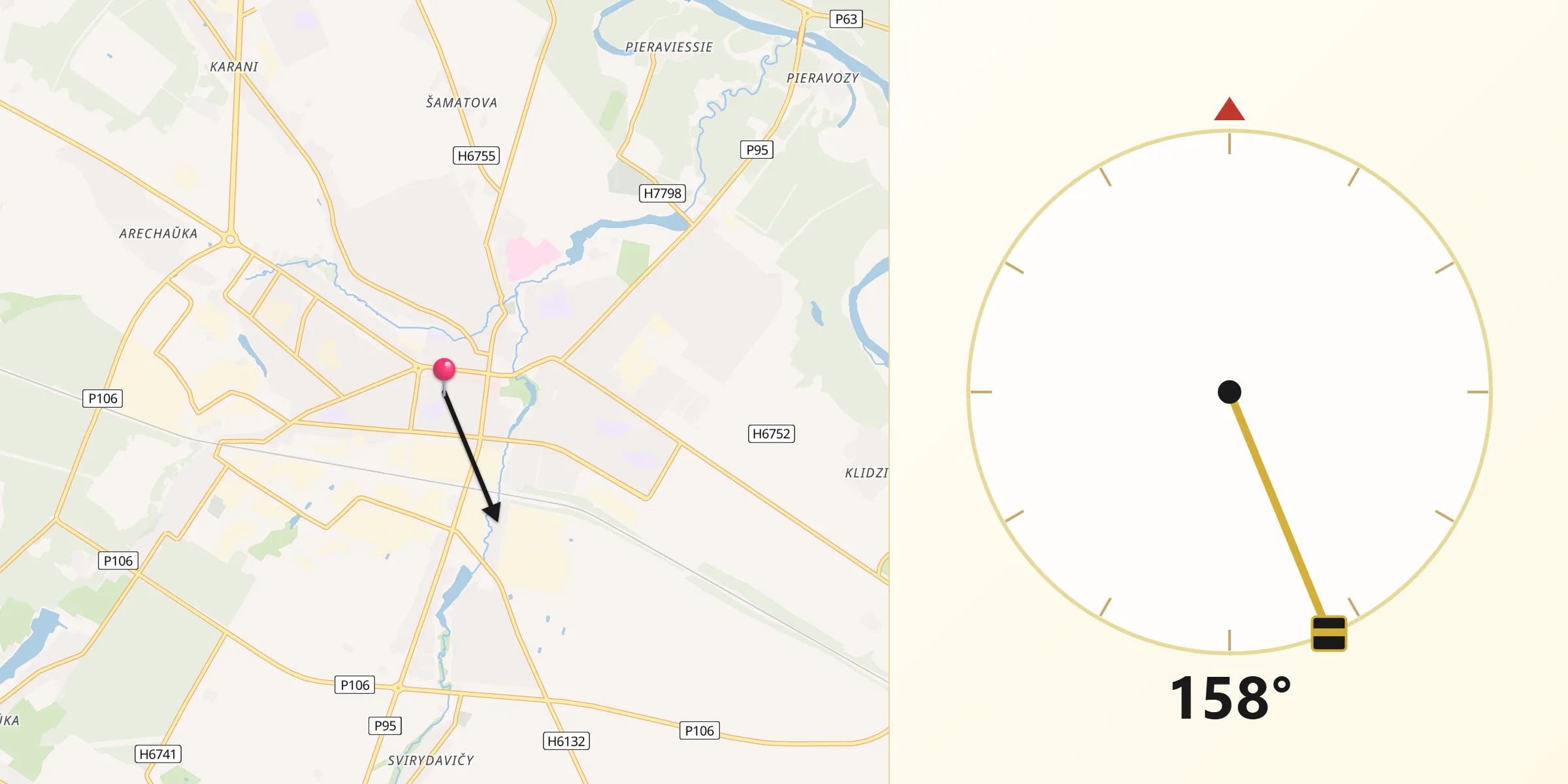 Направление Киблы из Сморгонь