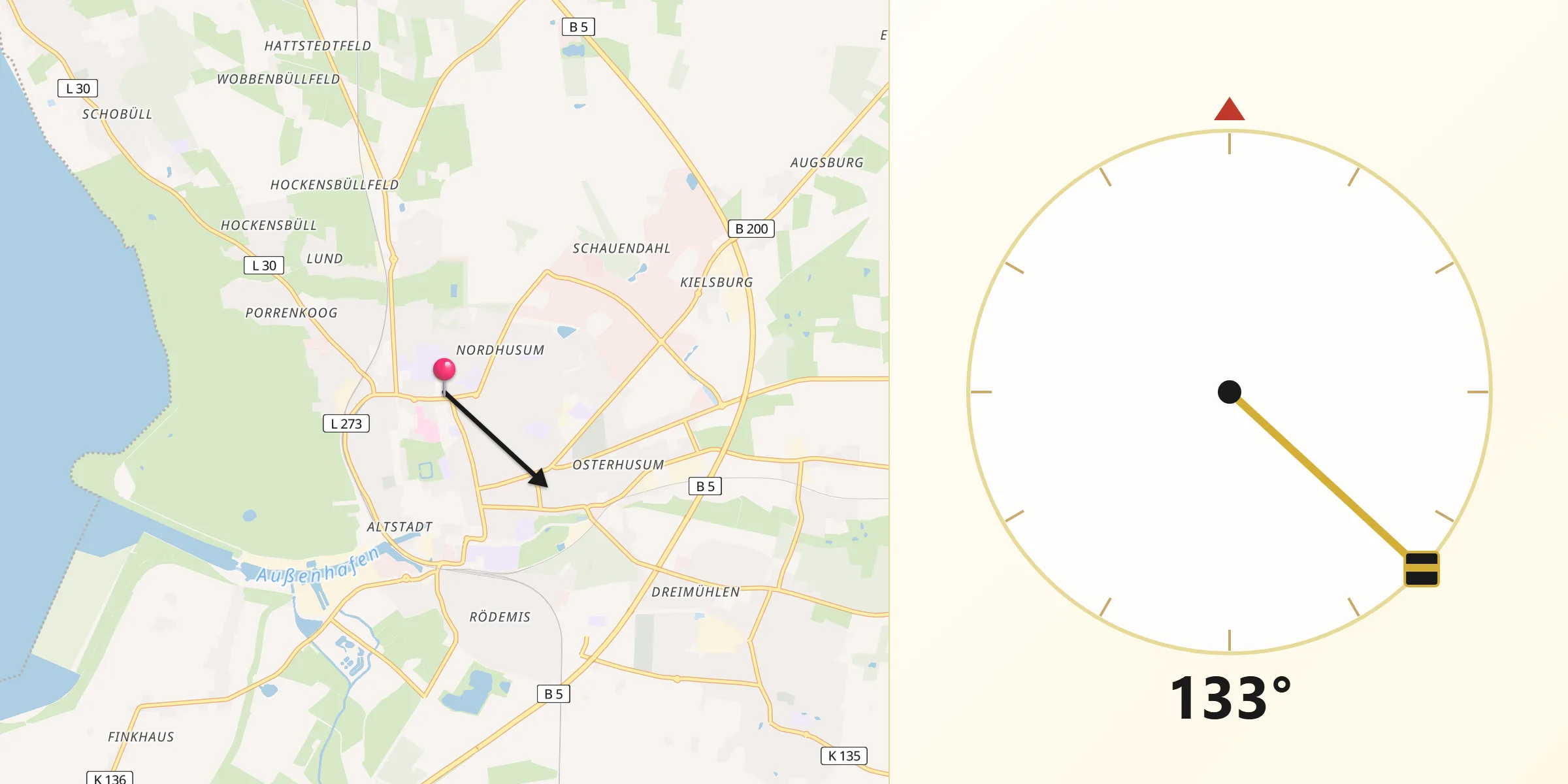 Qibla-Richtung von Husum