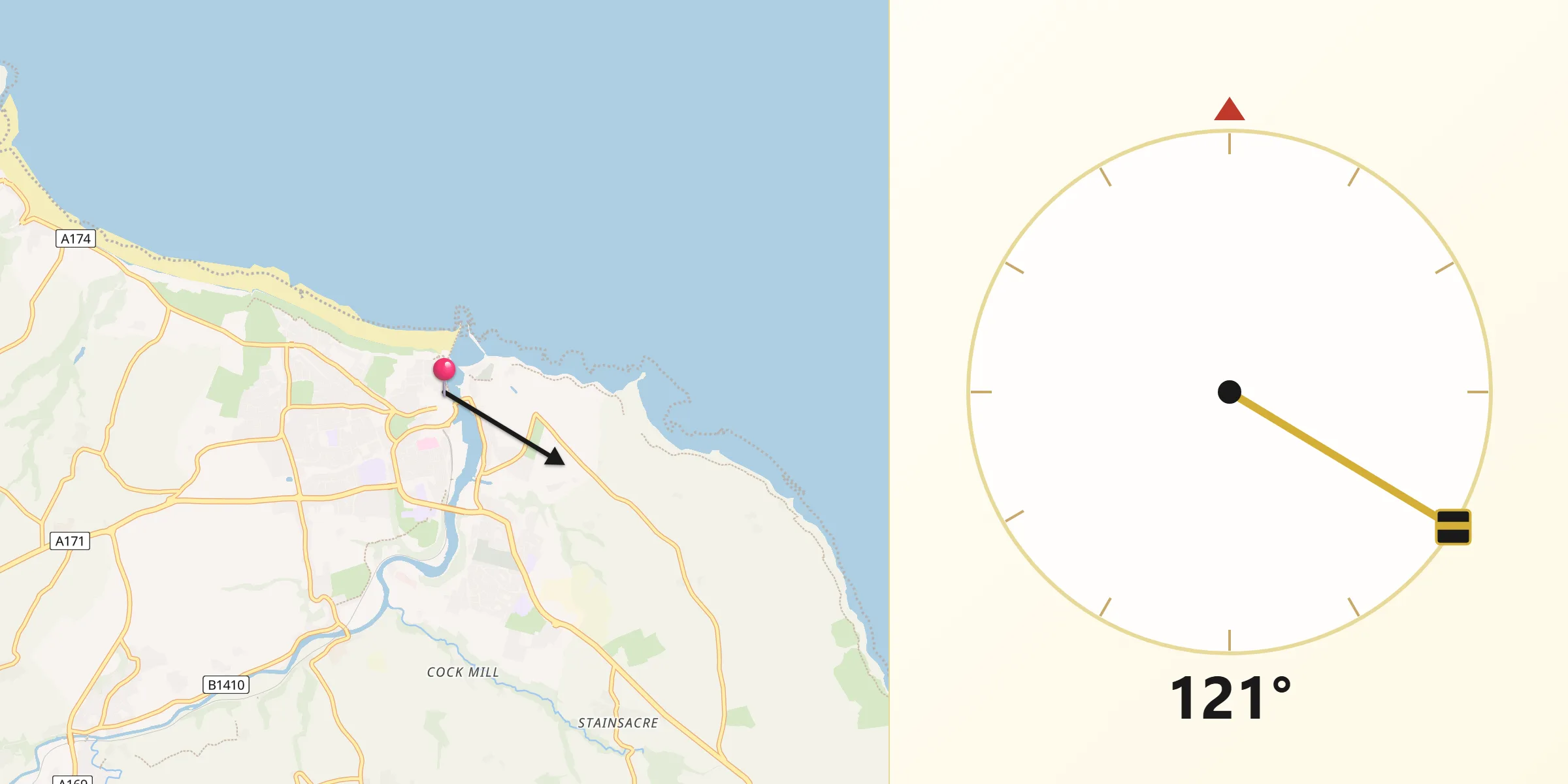 Qibla Direction from Whitby