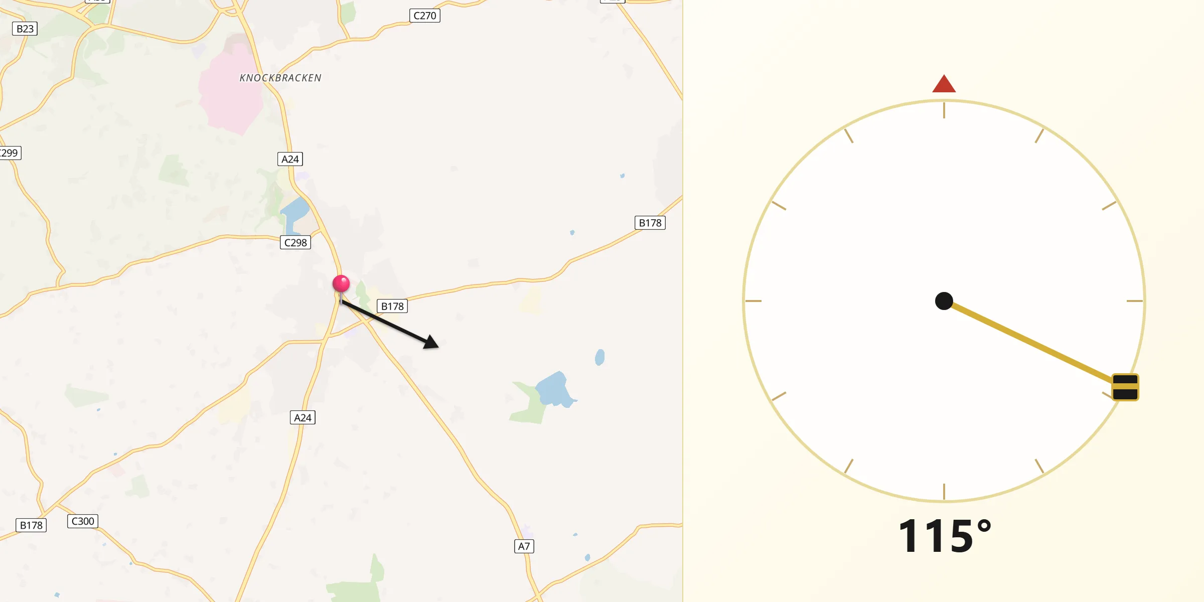Qibla Direction from Carryduff
