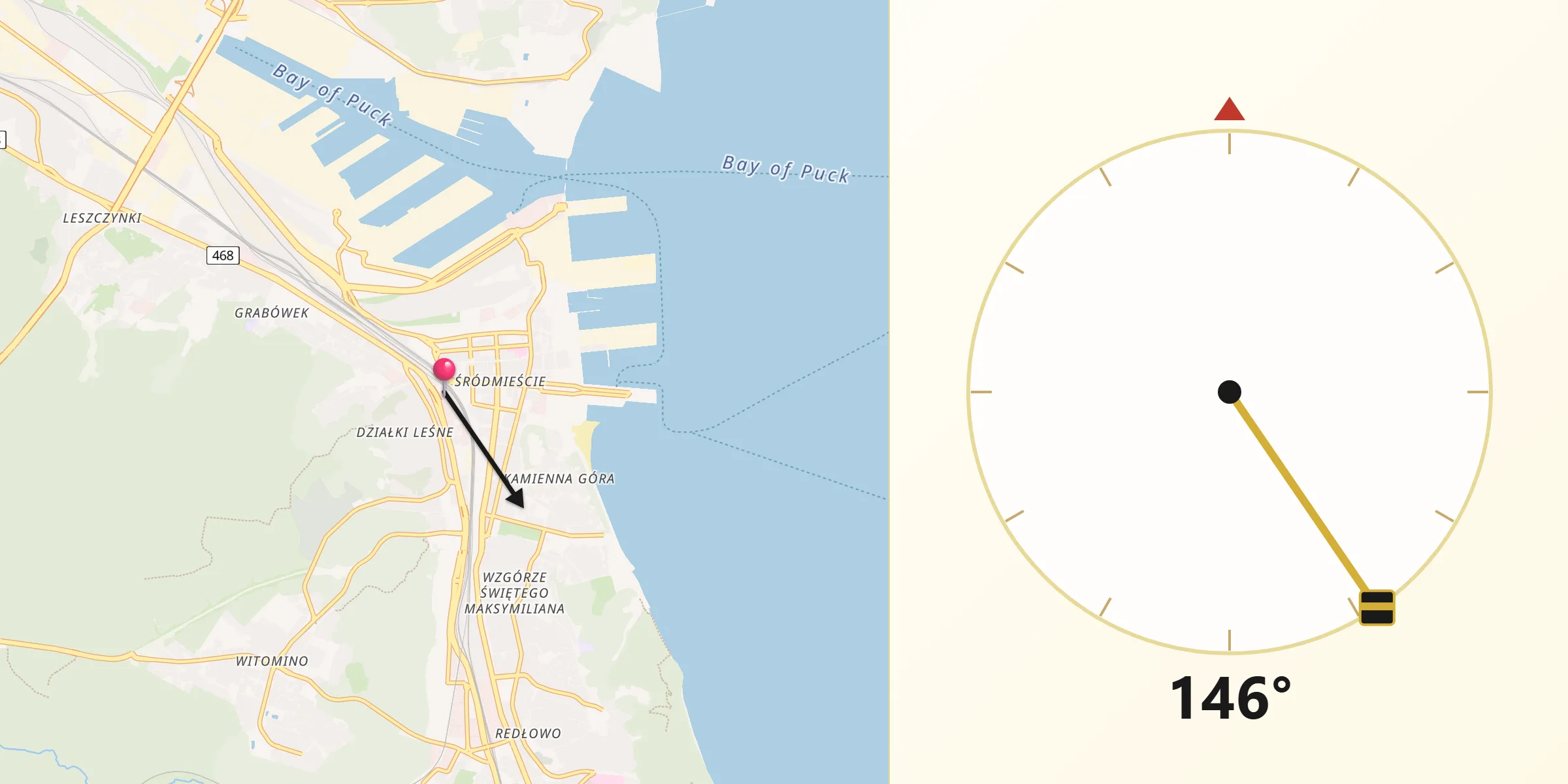 Kierunek Qibla z Gdynia
