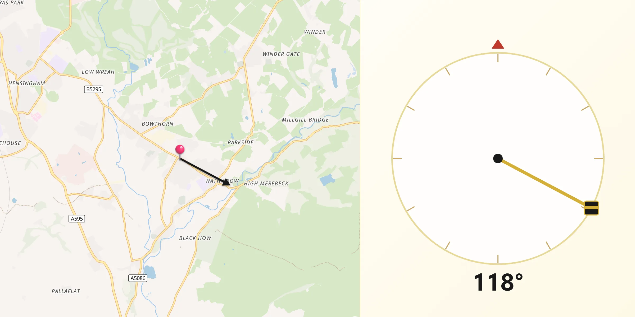 Qibla Direction from Cleator Moor