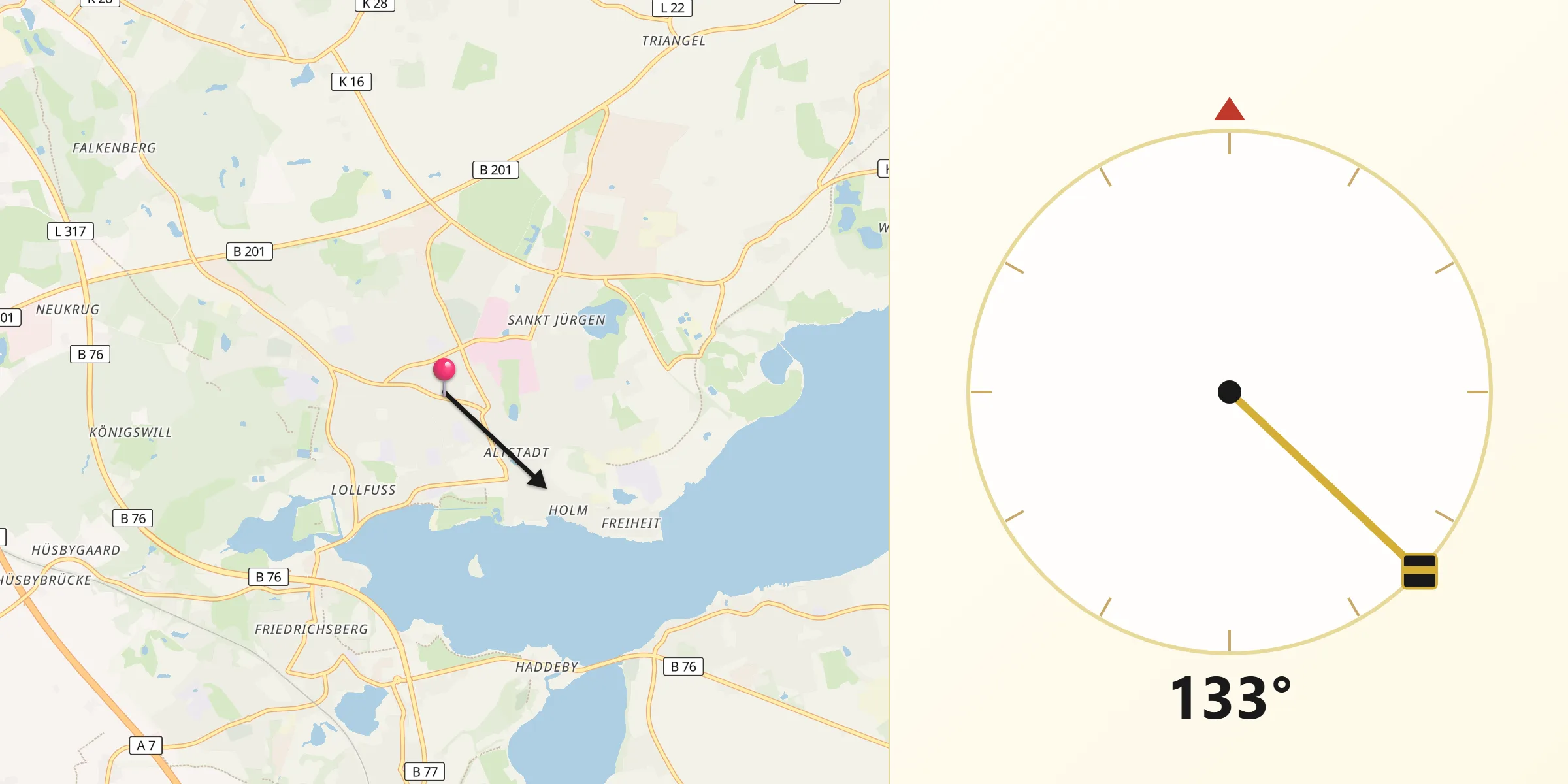 Qibla-Richtung von Schleswig