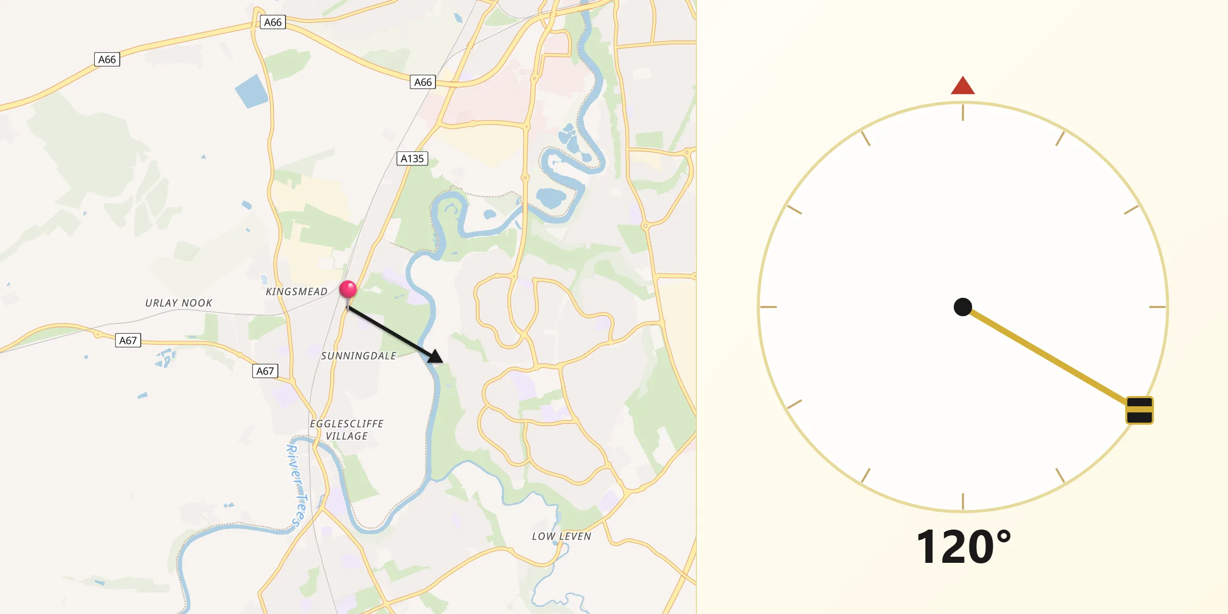 Qibla Direction from Eaglescliffe