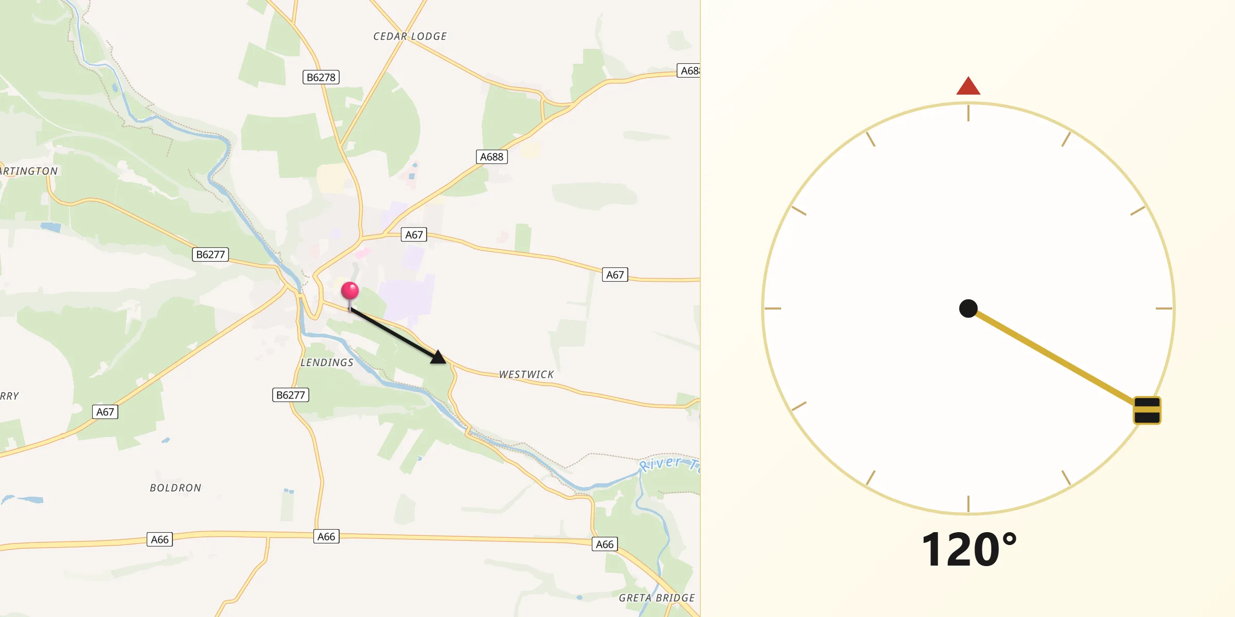 Qibla Direction from Barnard Castle