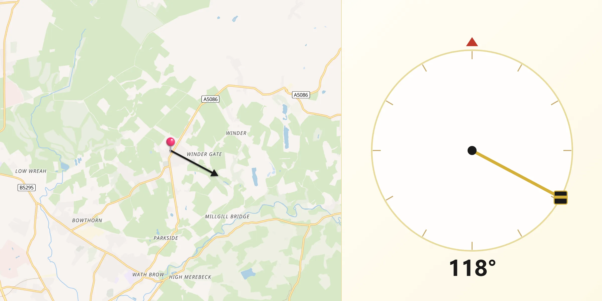 Qibla Direction from Frizington