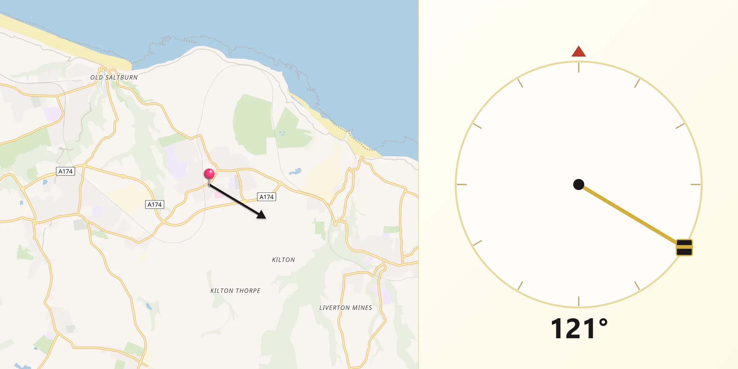 Qibla Direction from Brotton