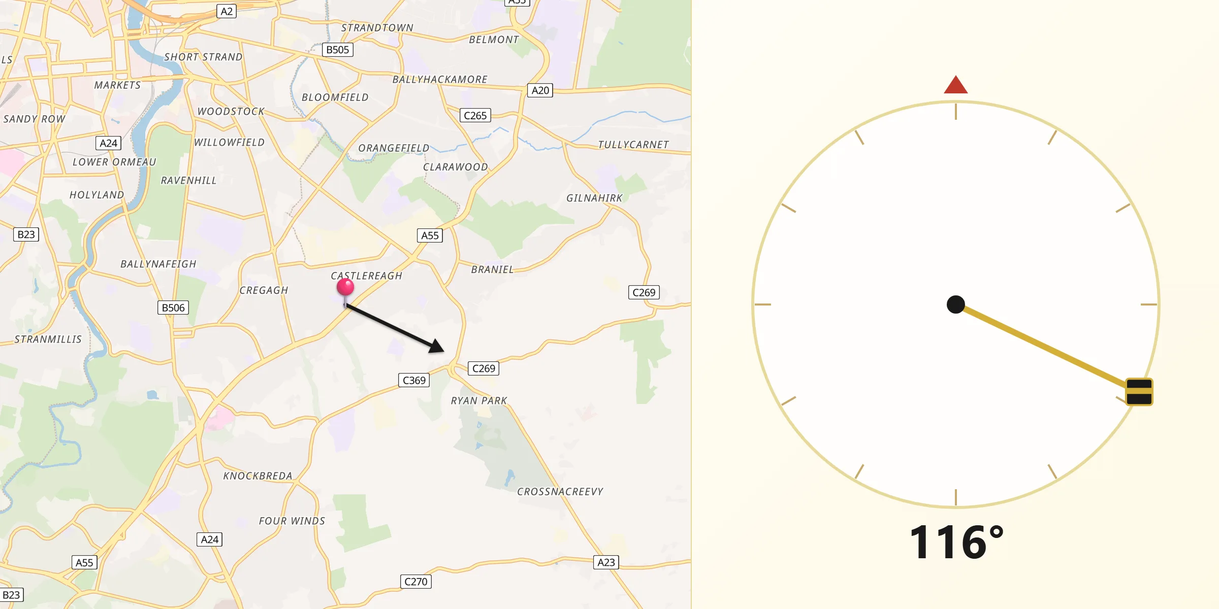 Qibla Direction from Castlereagh