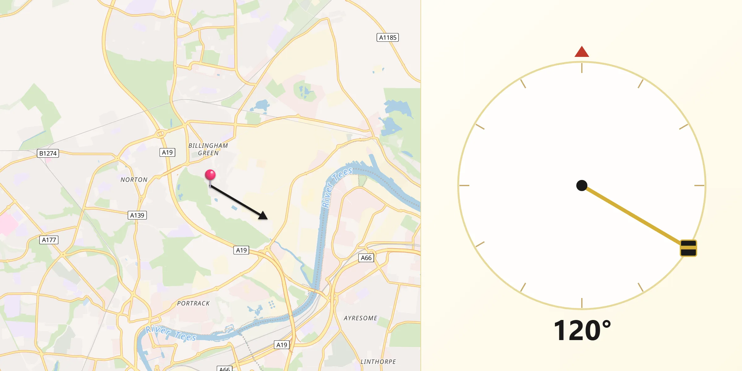 Qibla Direction from Billingham