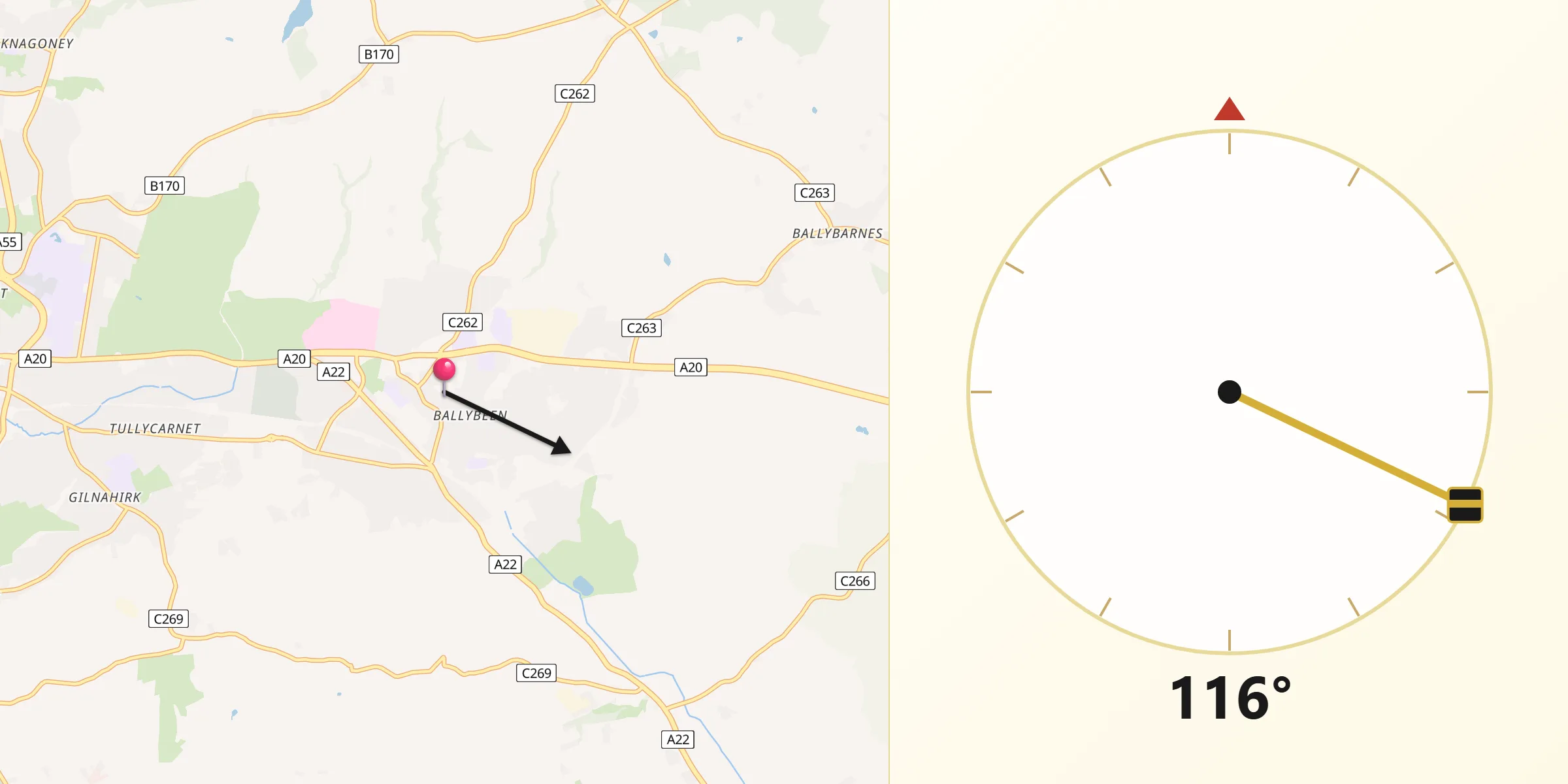 Qibla Direction from Dundonald