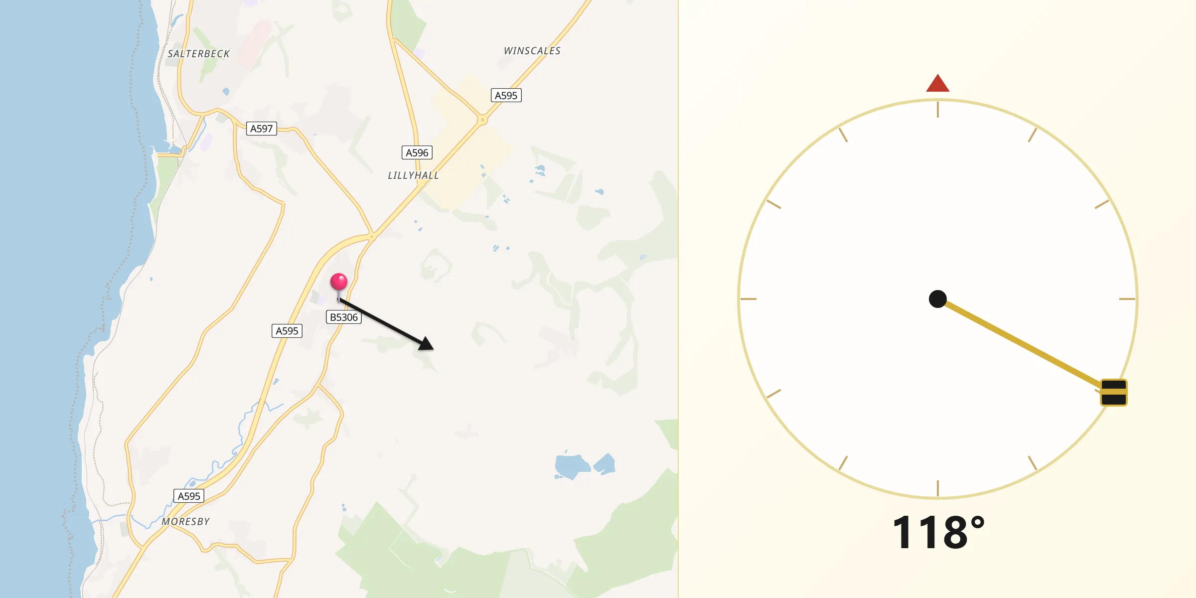 Qibla Direction from Distington