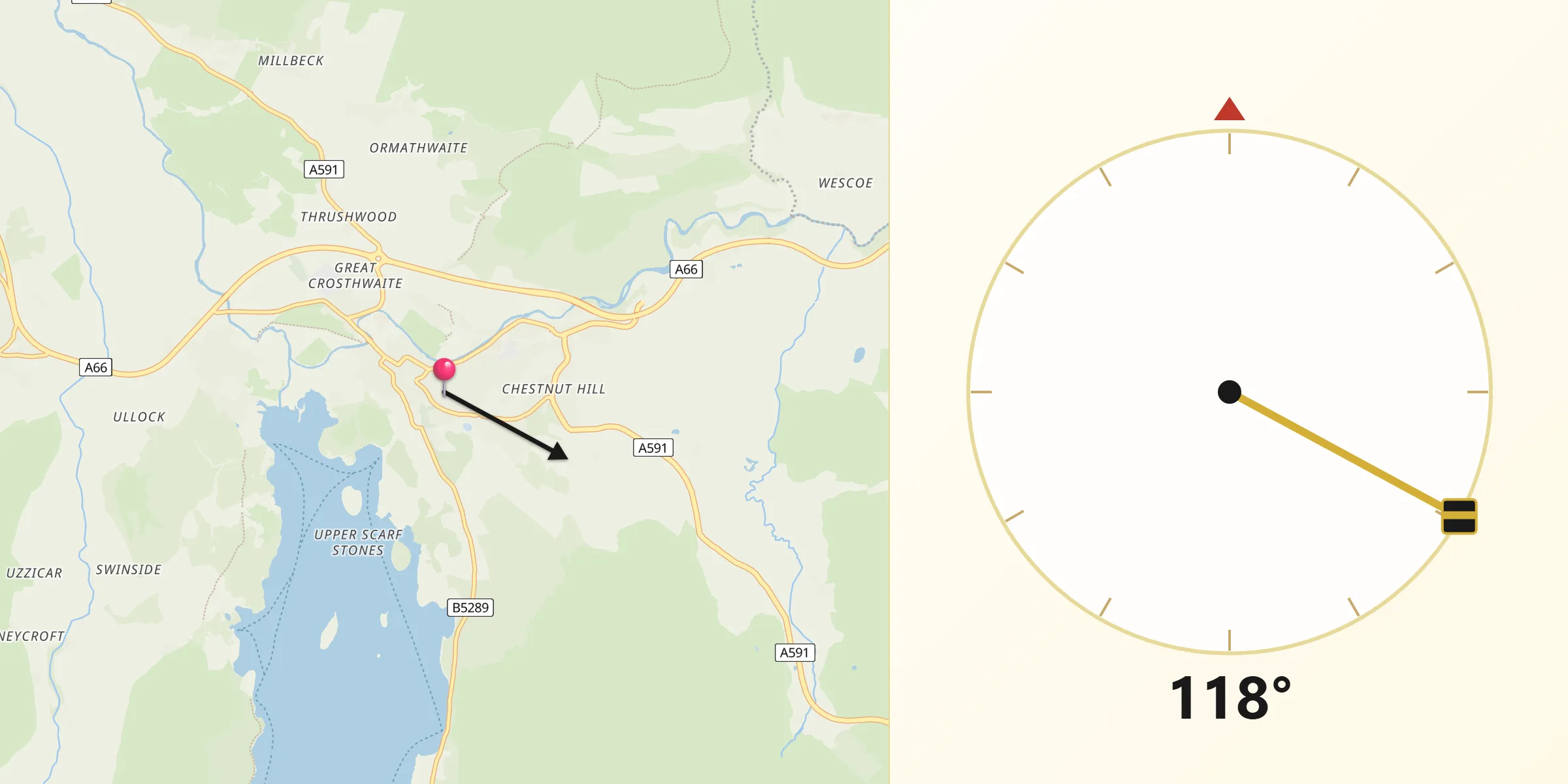 Qibla Direction from Keswick