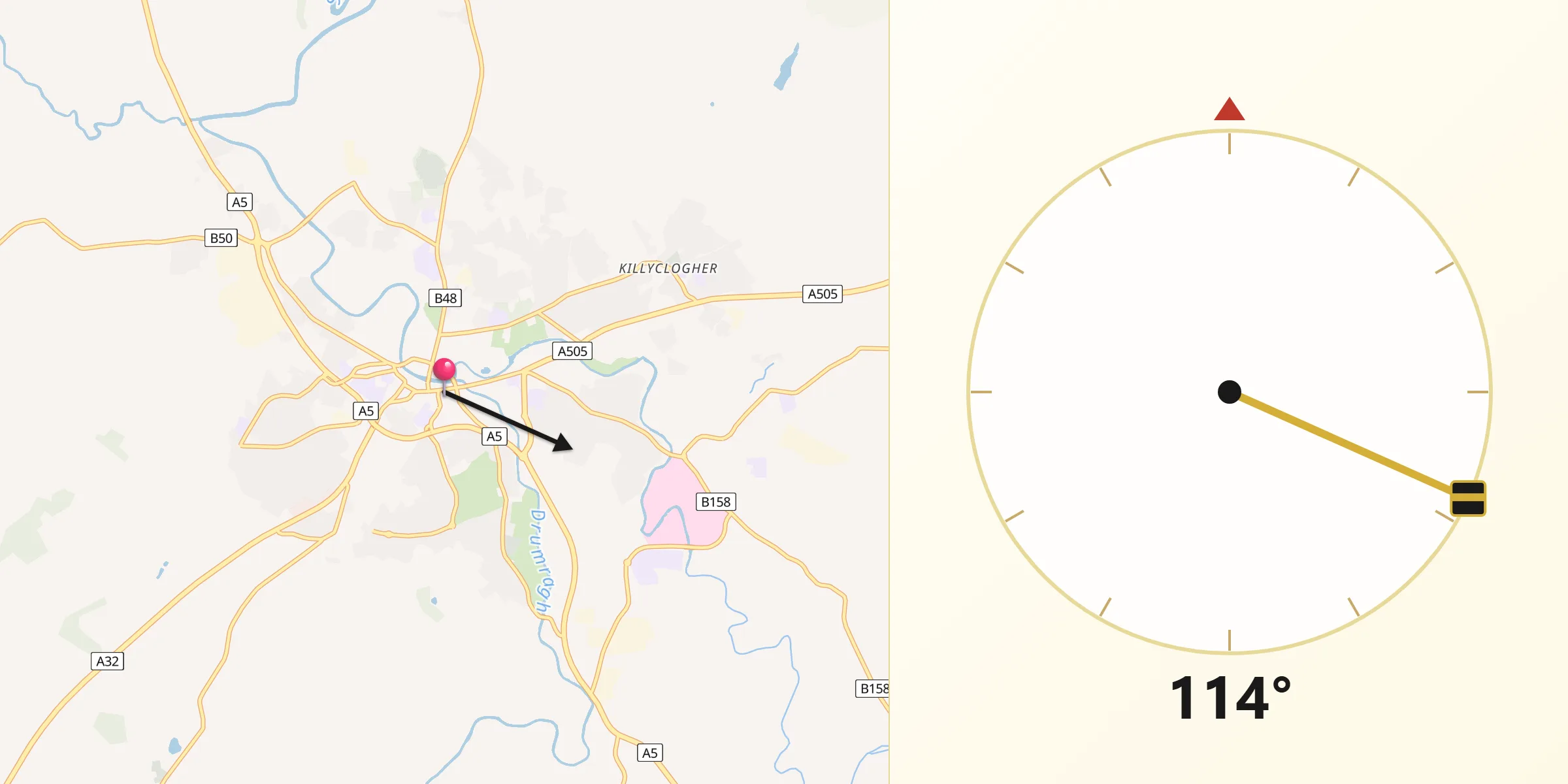 Qibla Direction from Omagh