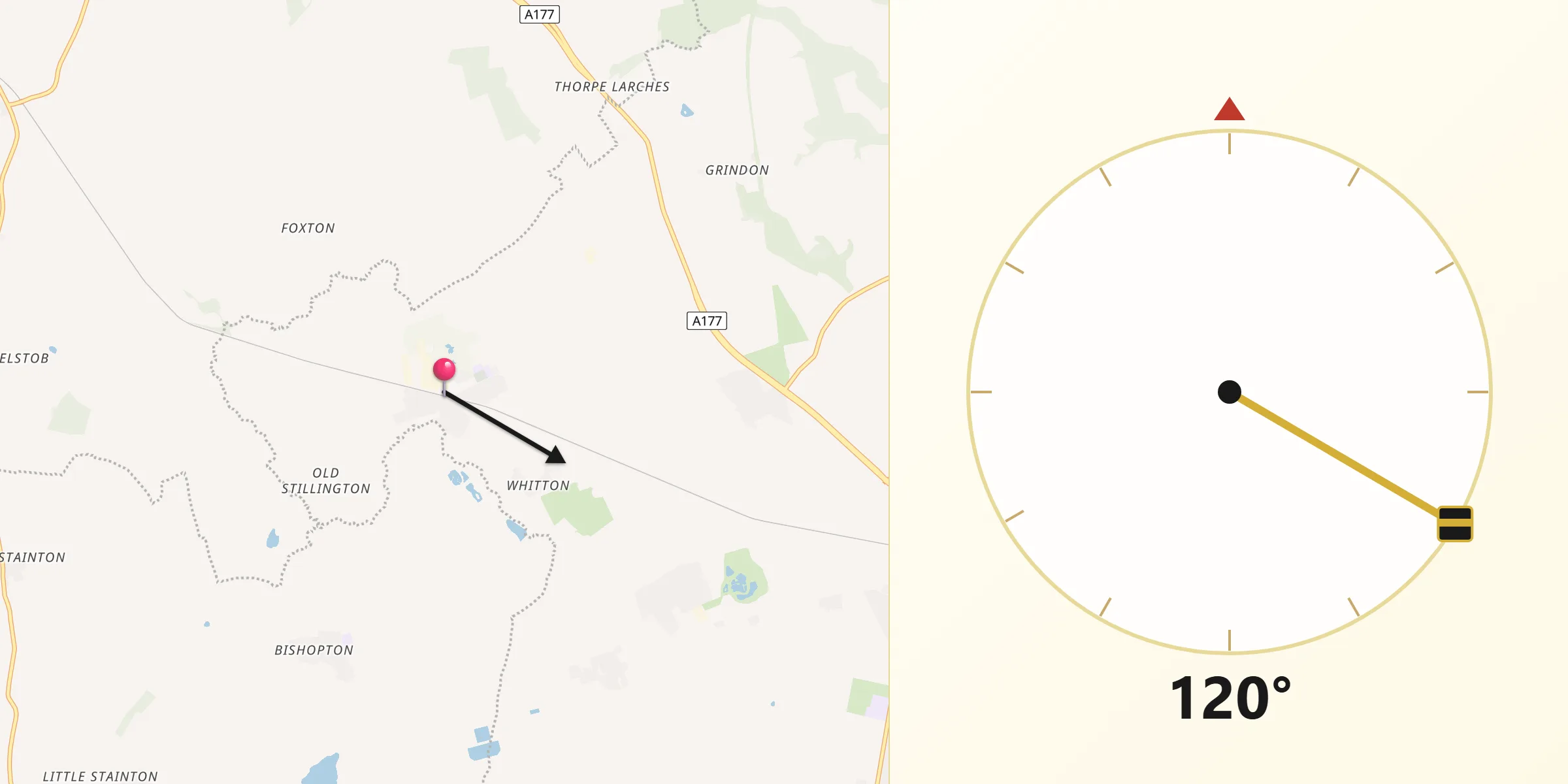 Qibla Direction from Stillington