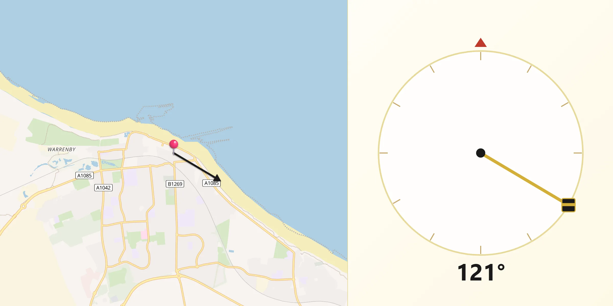 Qibla Direction from Redcar