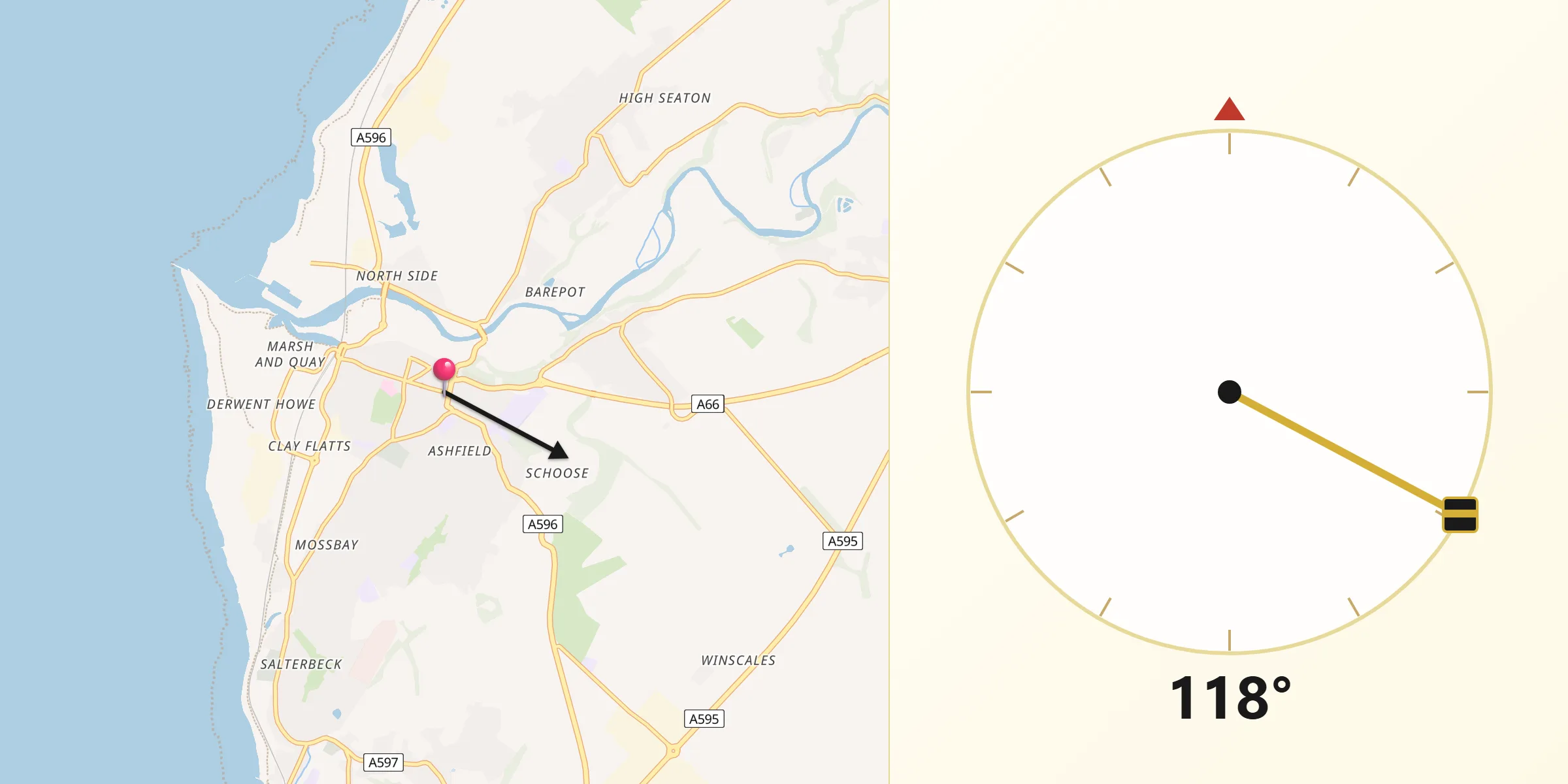 Qibla Direction from Workington