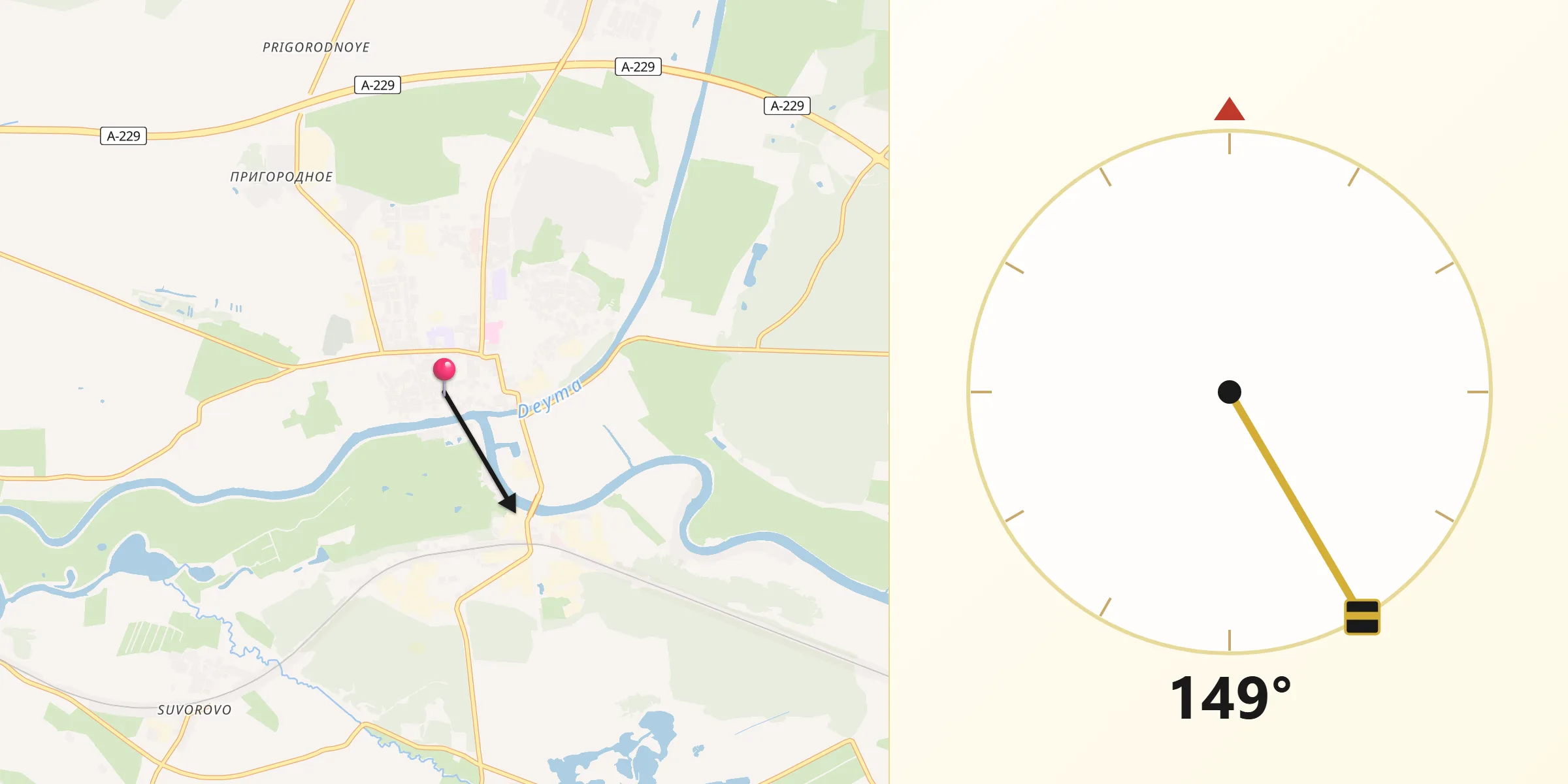 Направление Киблы из Gvardeysk