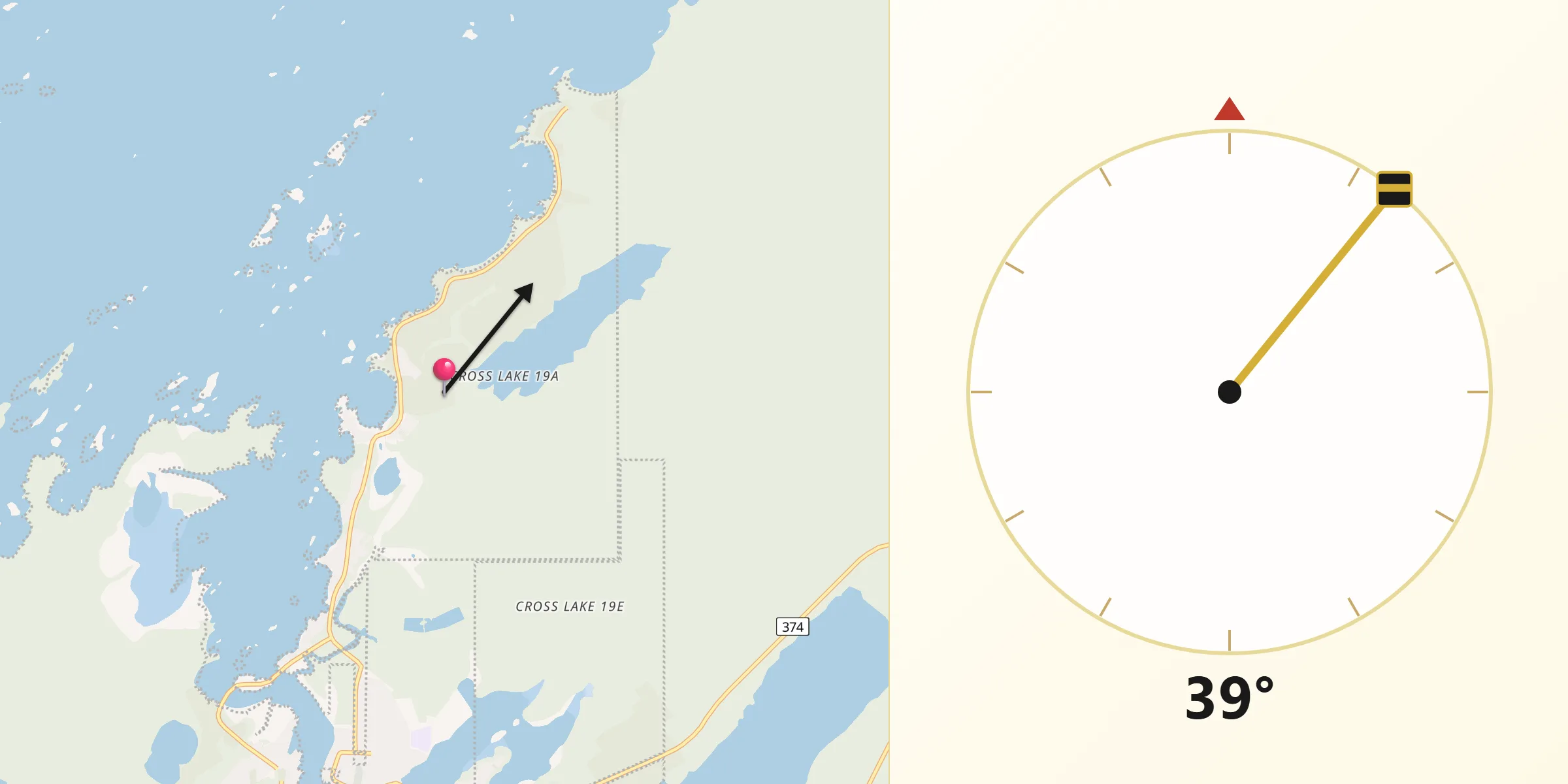 Qibla Direction from Cross Lake 19A
