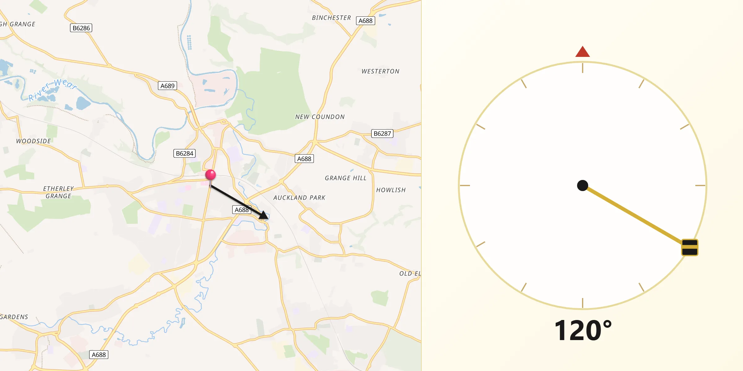 Qibla Direction from Bishop Auckland