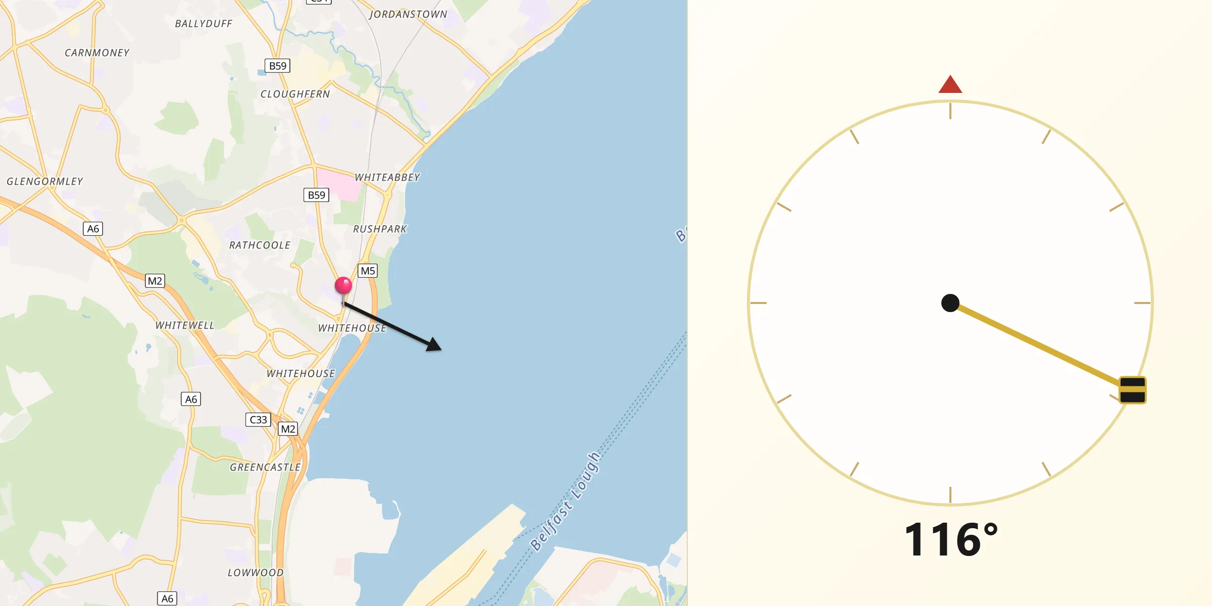 Qibla Direction from Newtownabbey