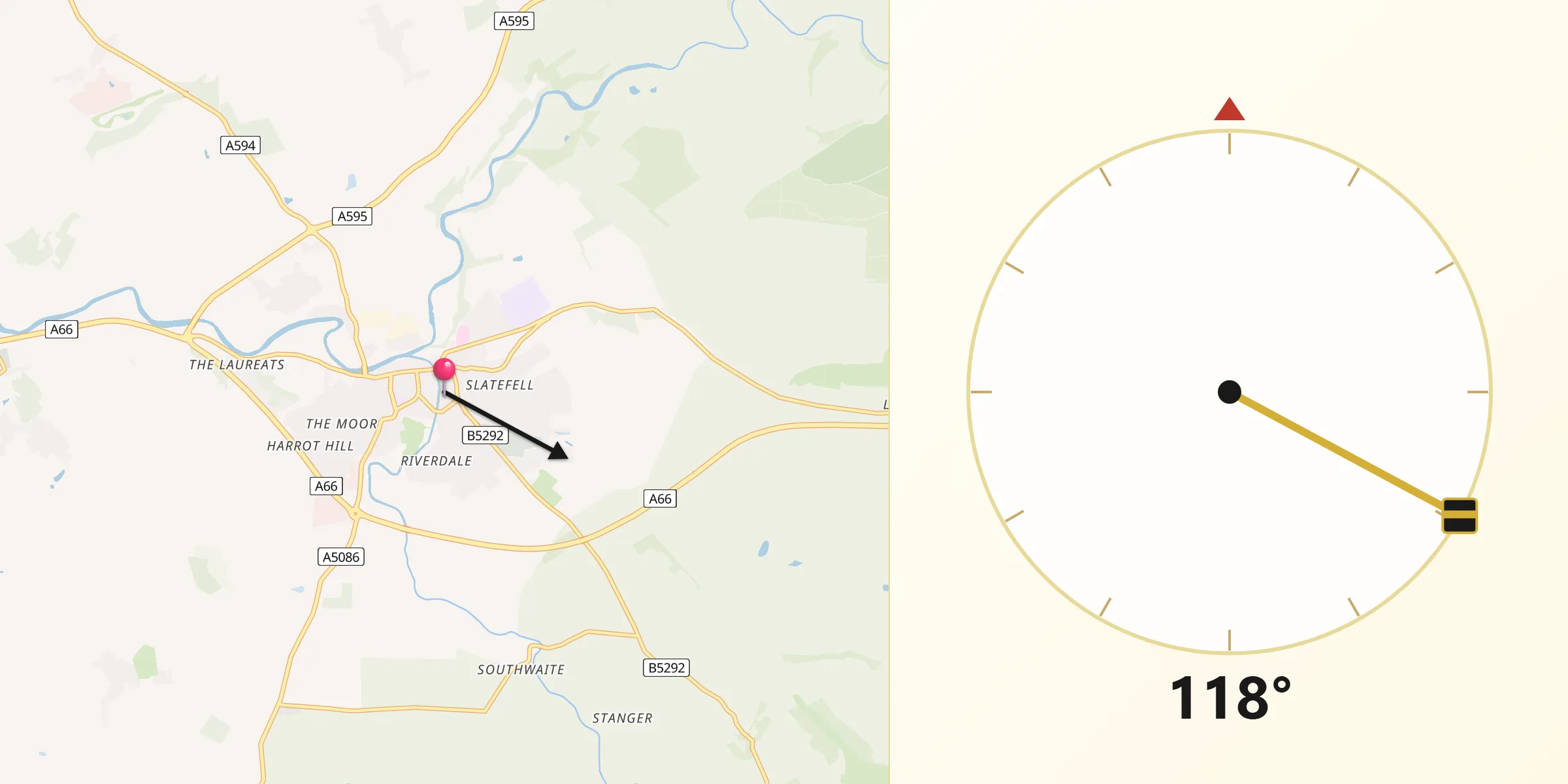 Qibla Direction from Cockermouth