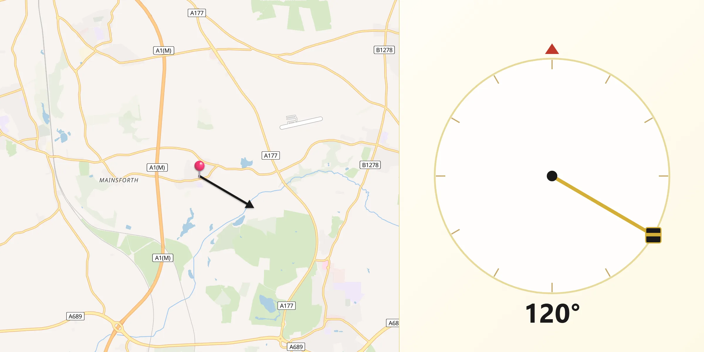 Qibla Direction from Bishop Middleham