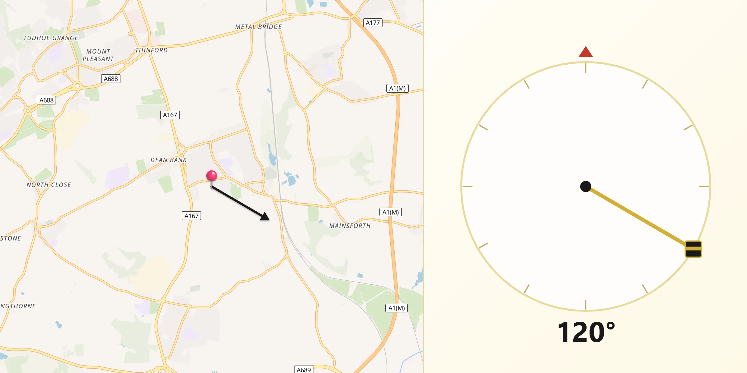Qibla Direction from Ferryhill