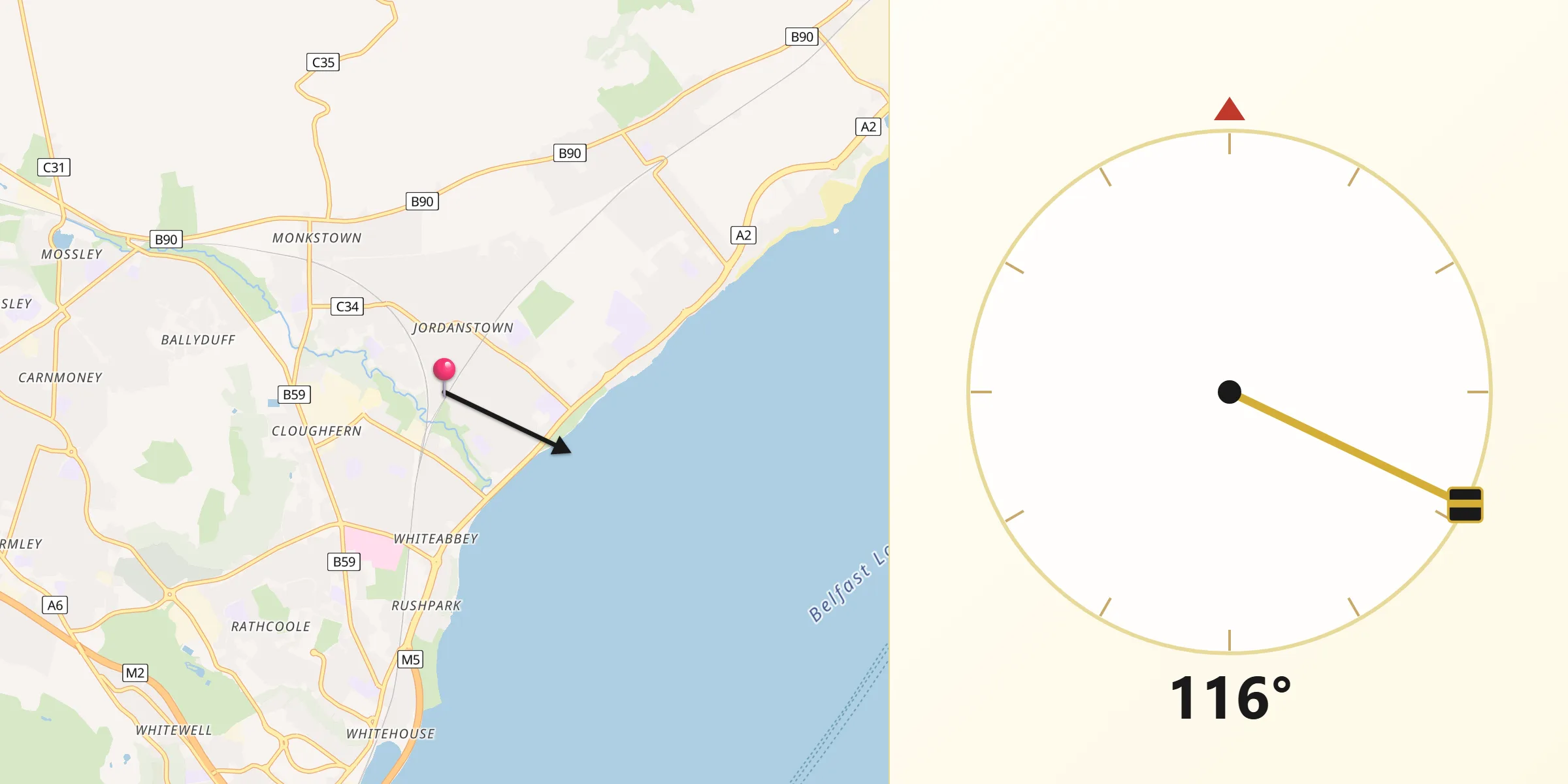 Qibla Direction from Jordanstown
