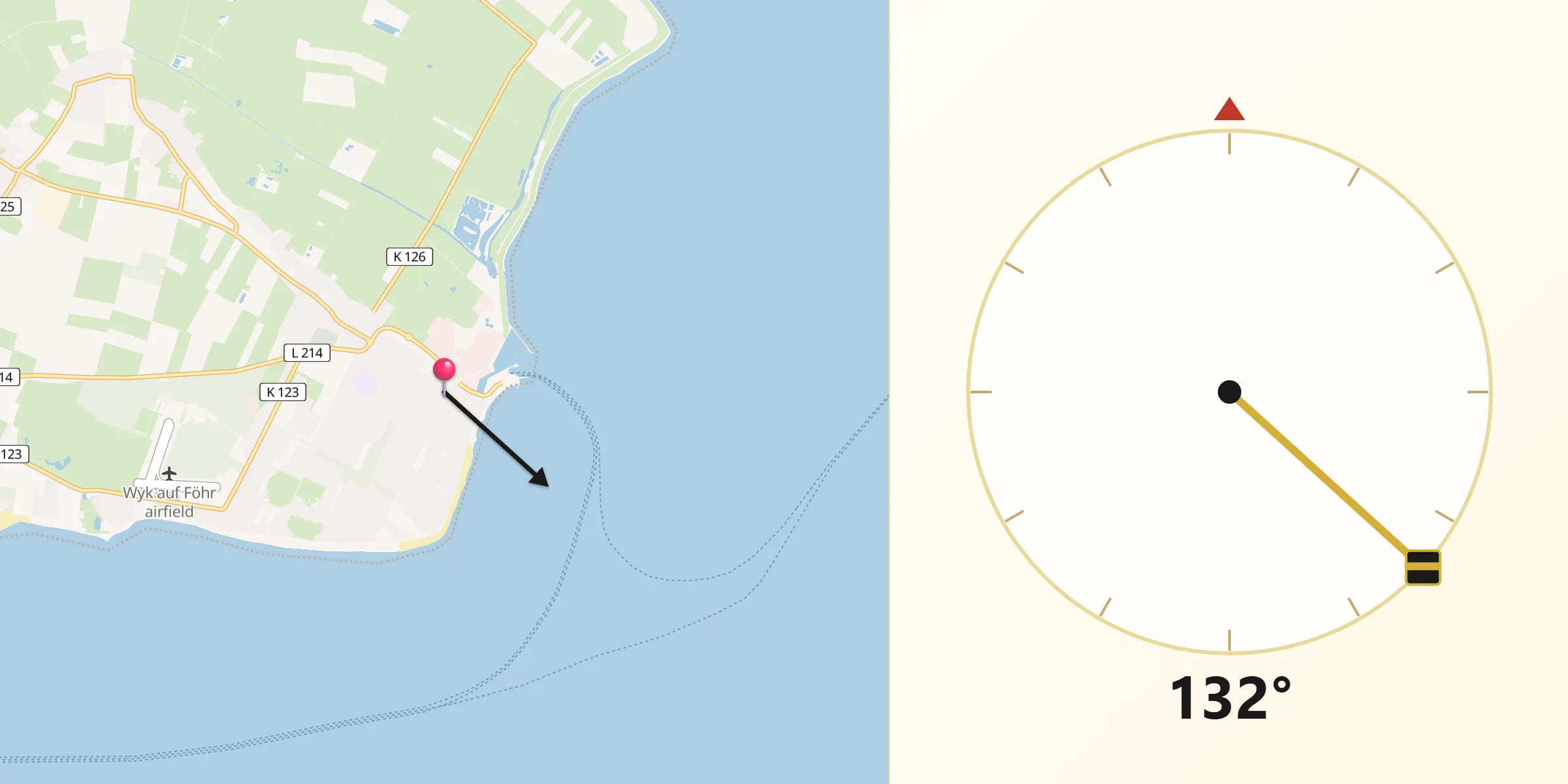 Qibla-Richtung von Wyk auf Föhr