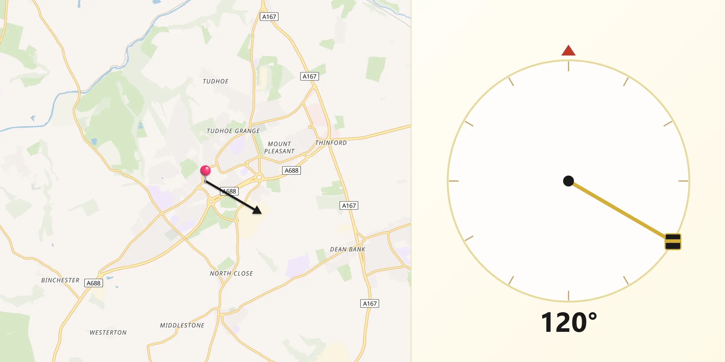 Qibla Direction from Spennymoor