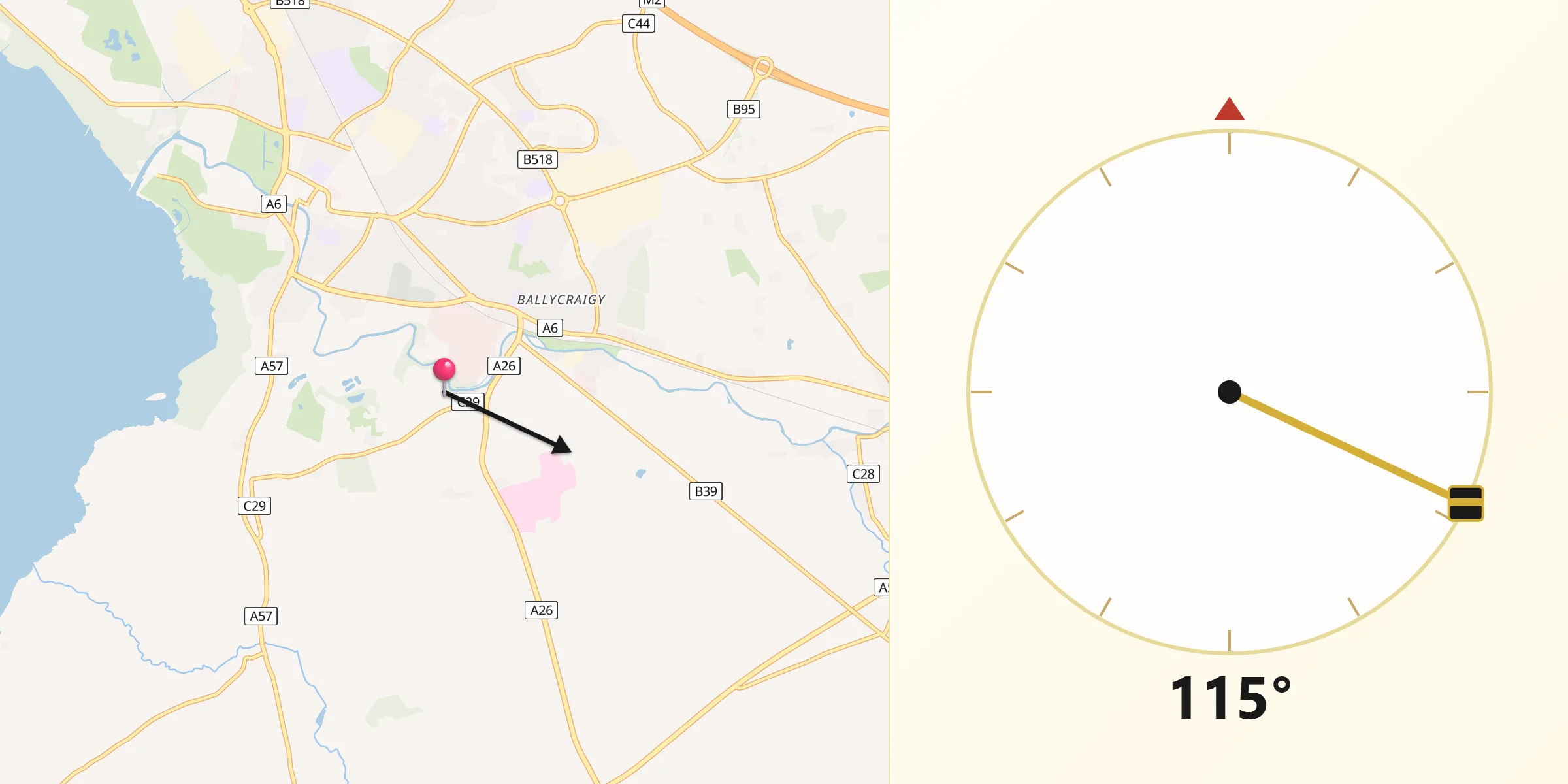 Qibla Direction from Antrim