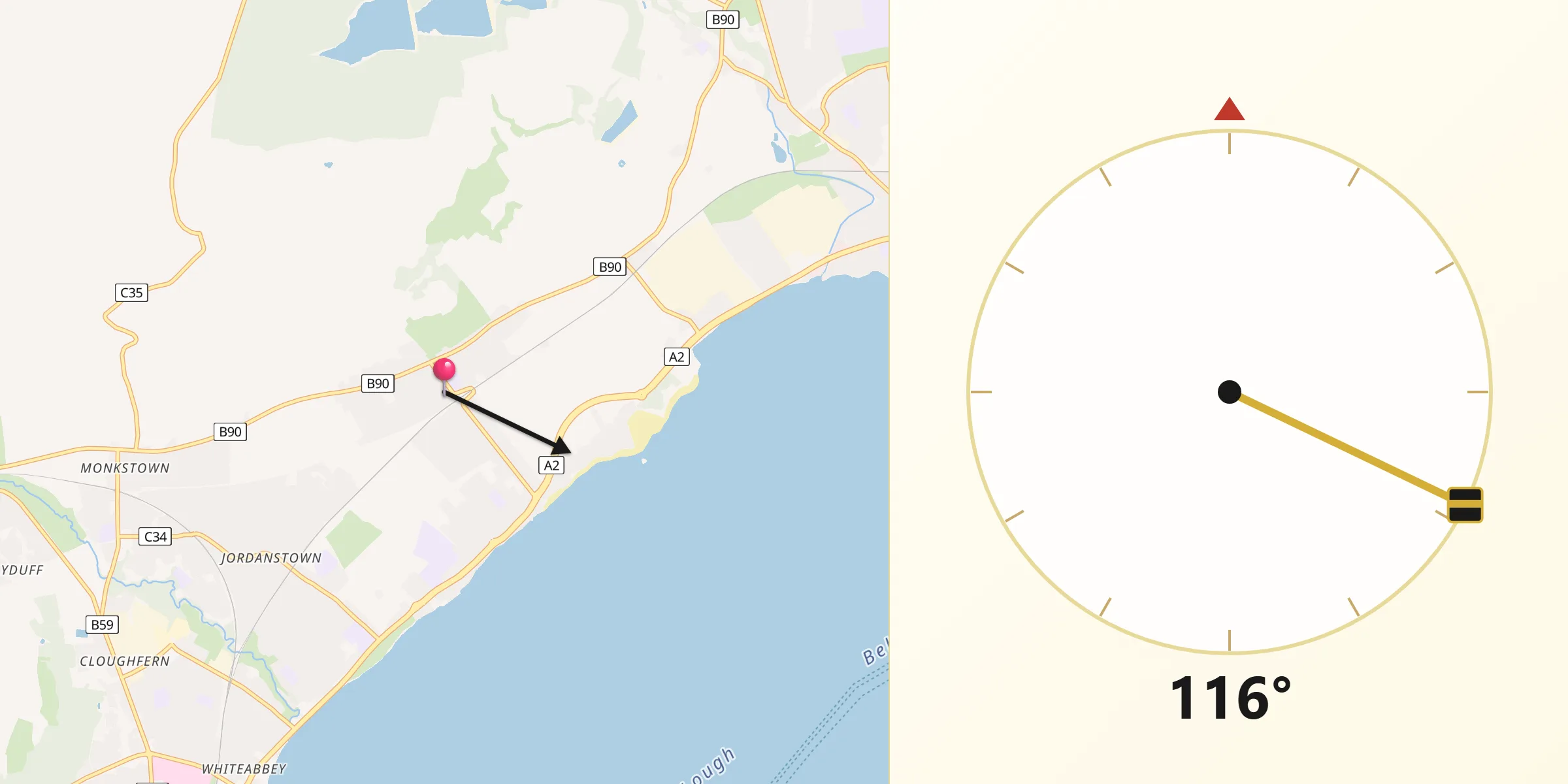 Qibla Direction from Greenisland