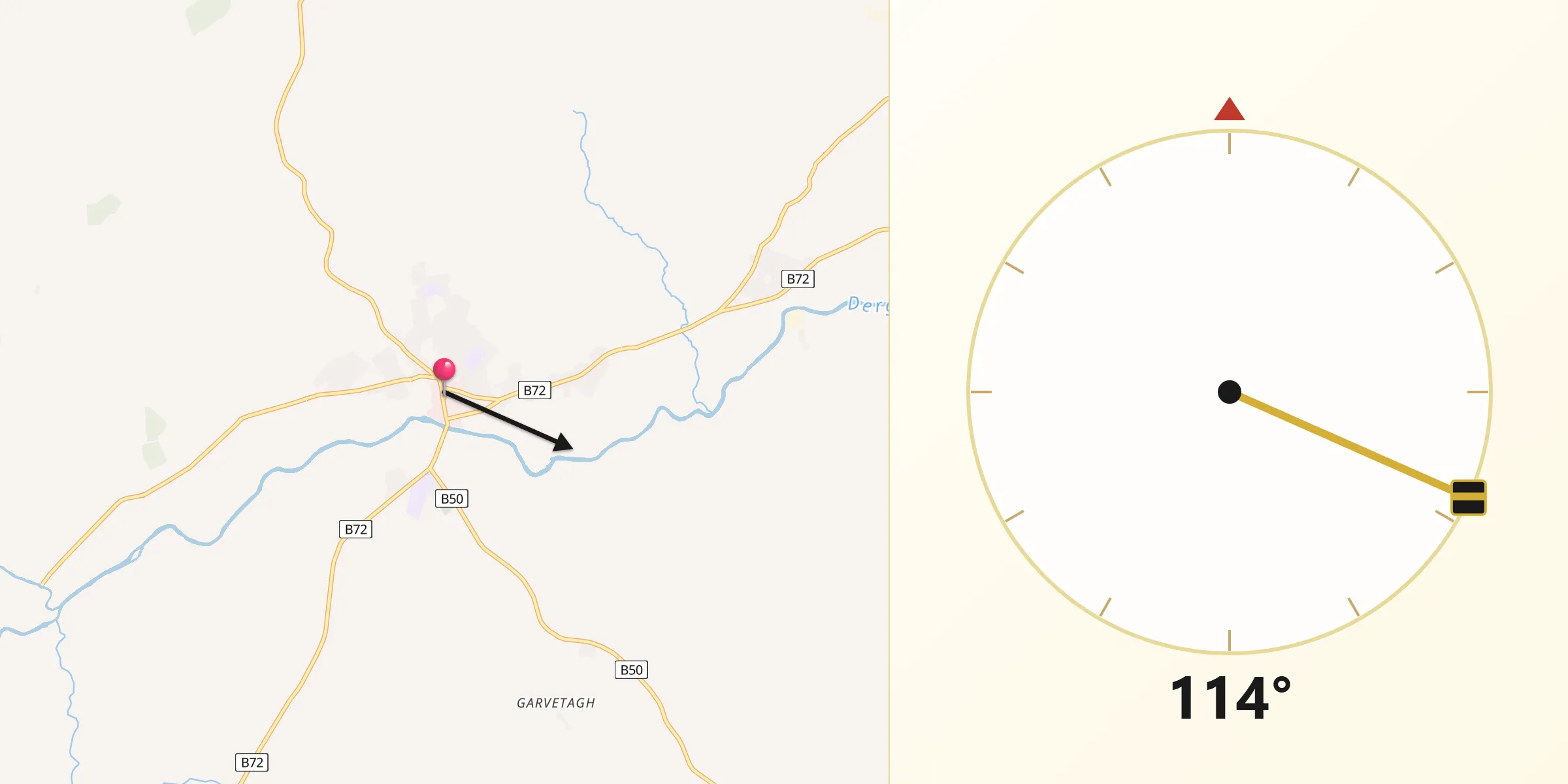 Qibla Direction from Castlederg