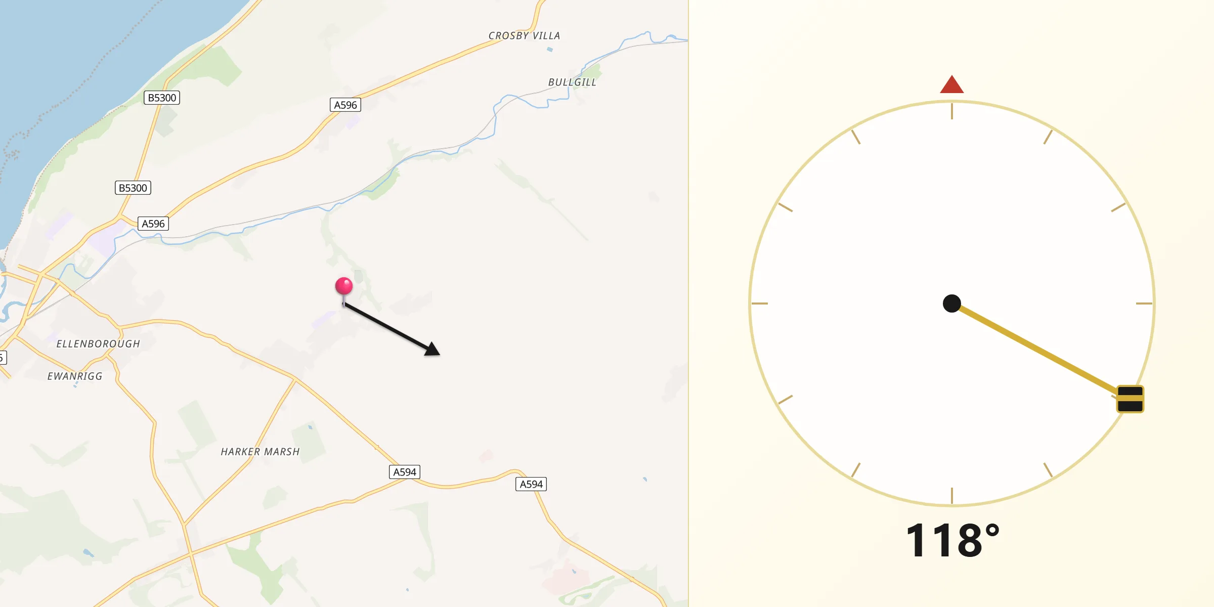 Qibla Direction from Dearham