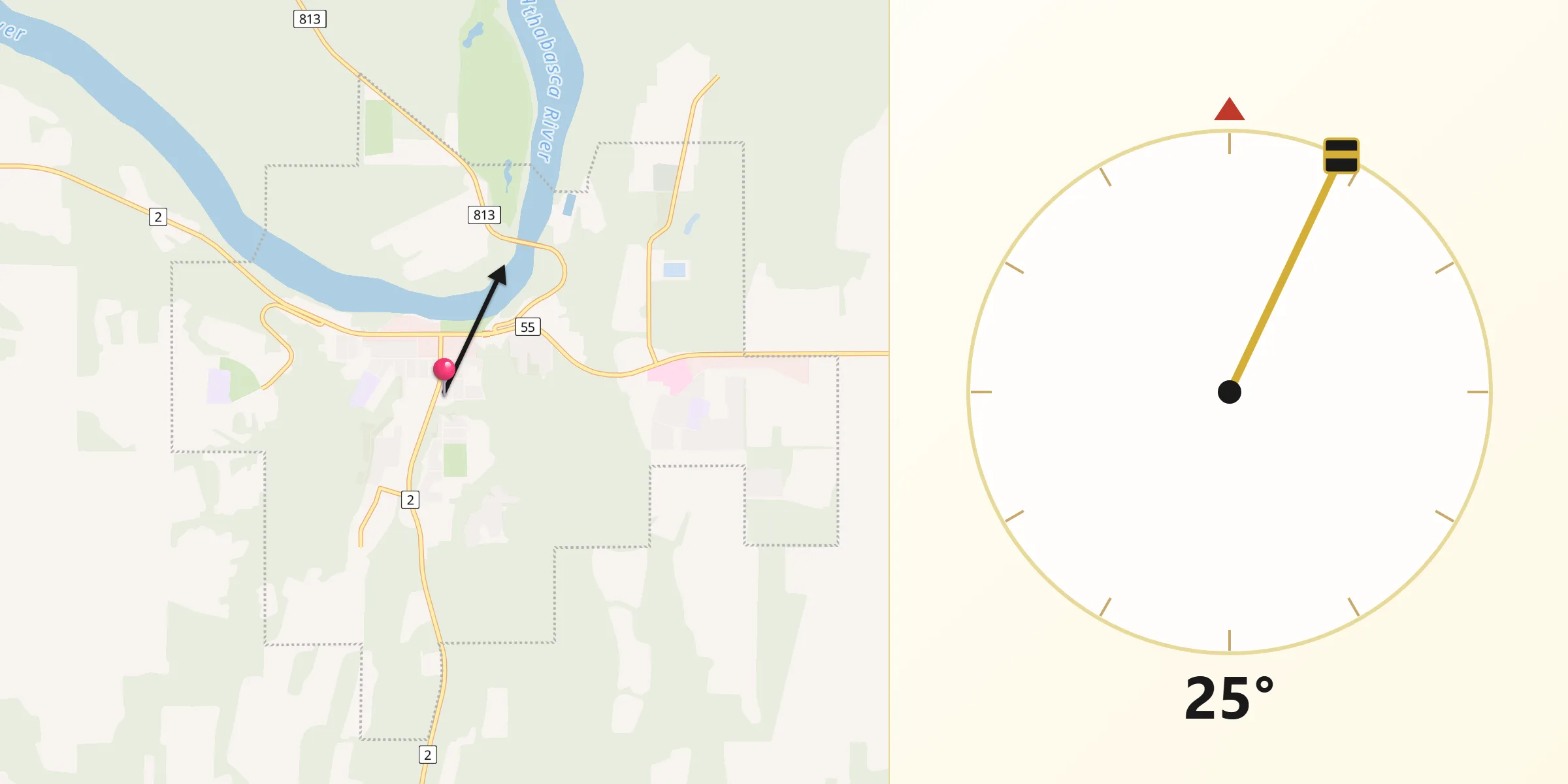 Qibla Direction from Athabasca