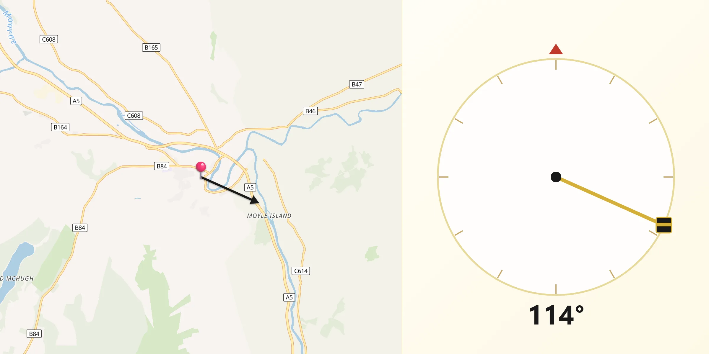 Qibla Direction from Newtownstewart