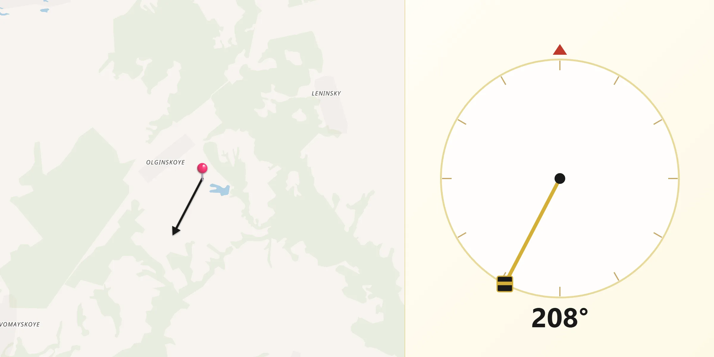 Направление Киблы из Nurimanovskiy Rayon