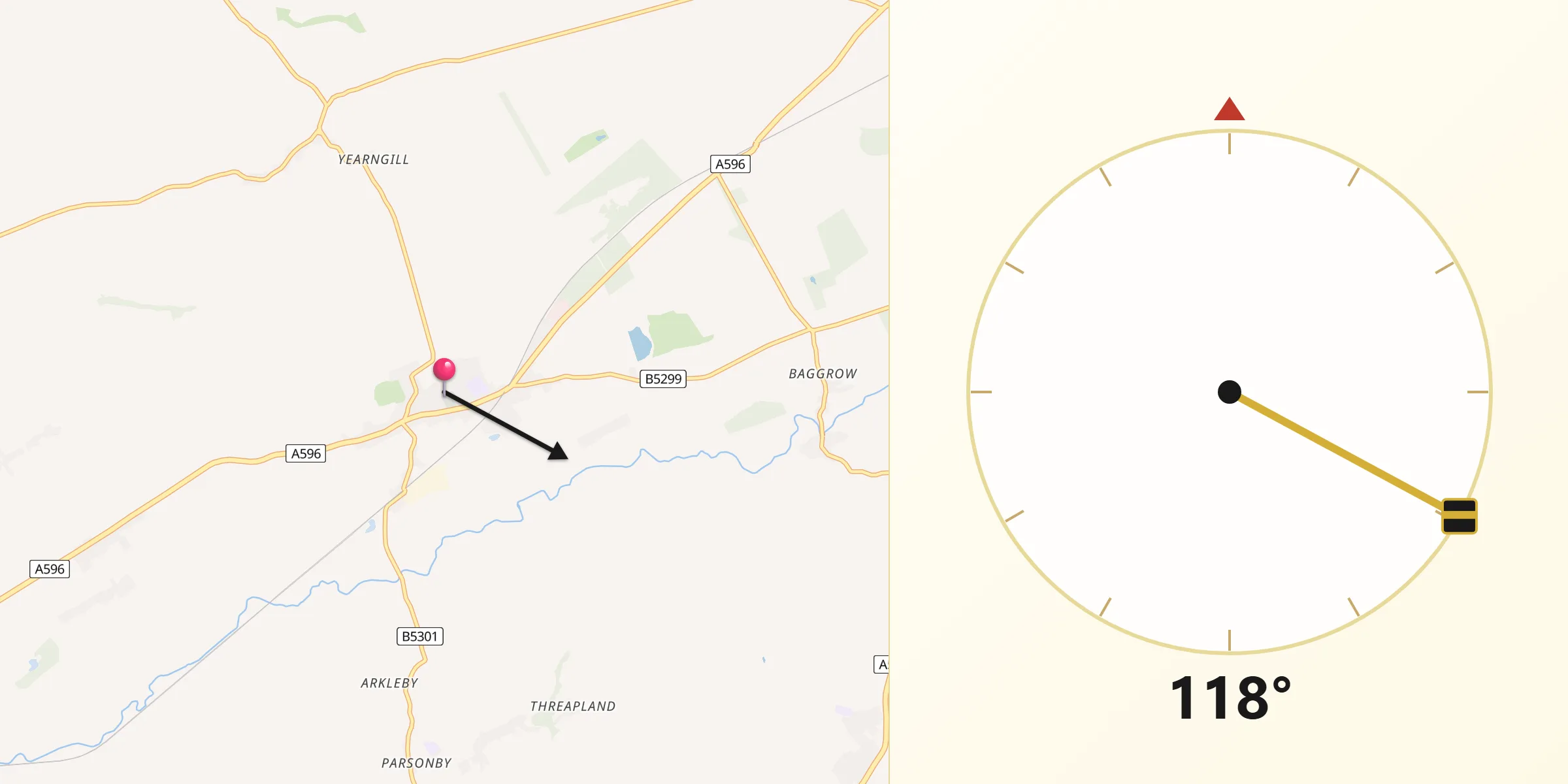 Qibla Direction from Aspatria