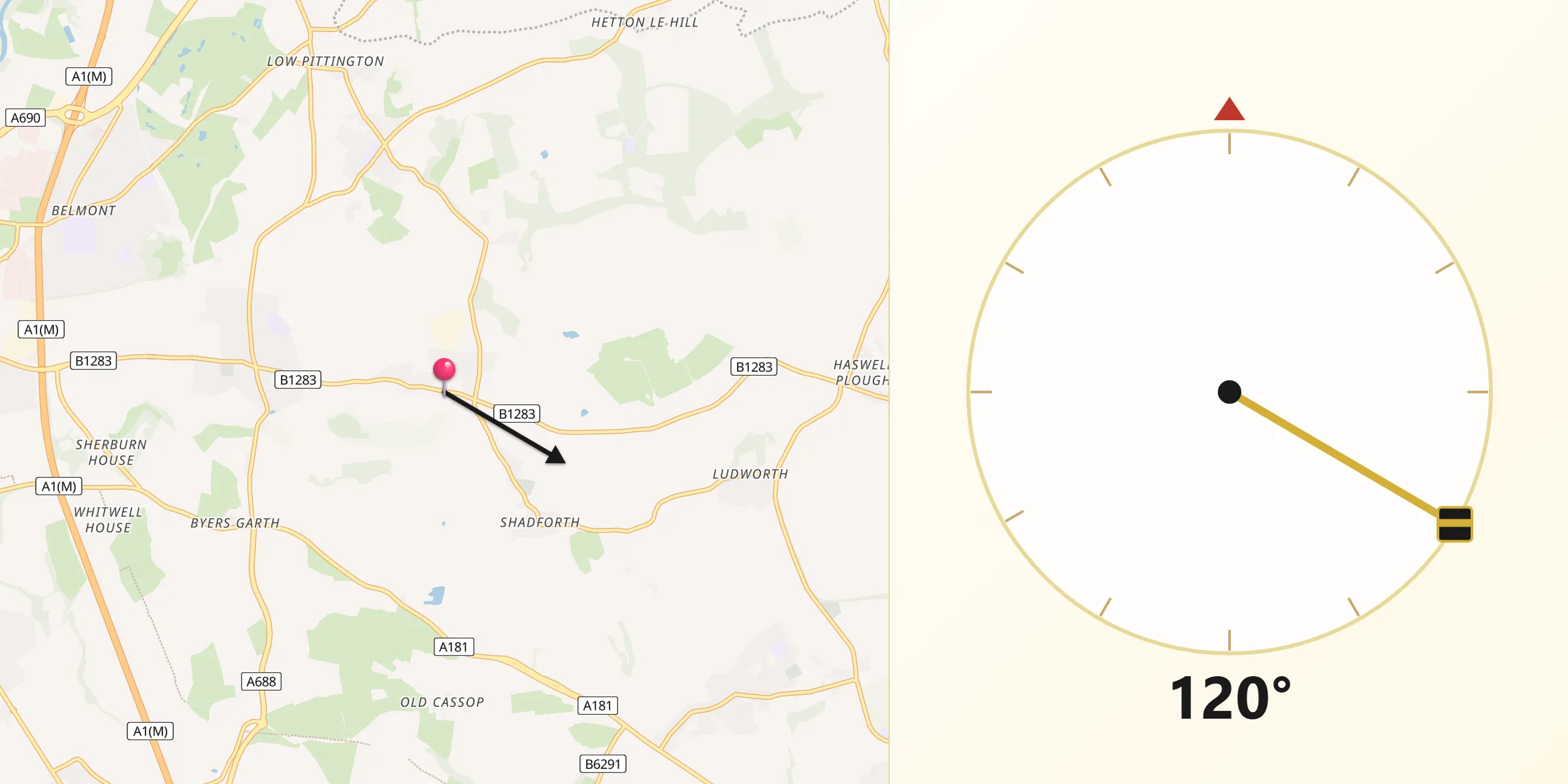Qibla Direction from Sherburn Hill