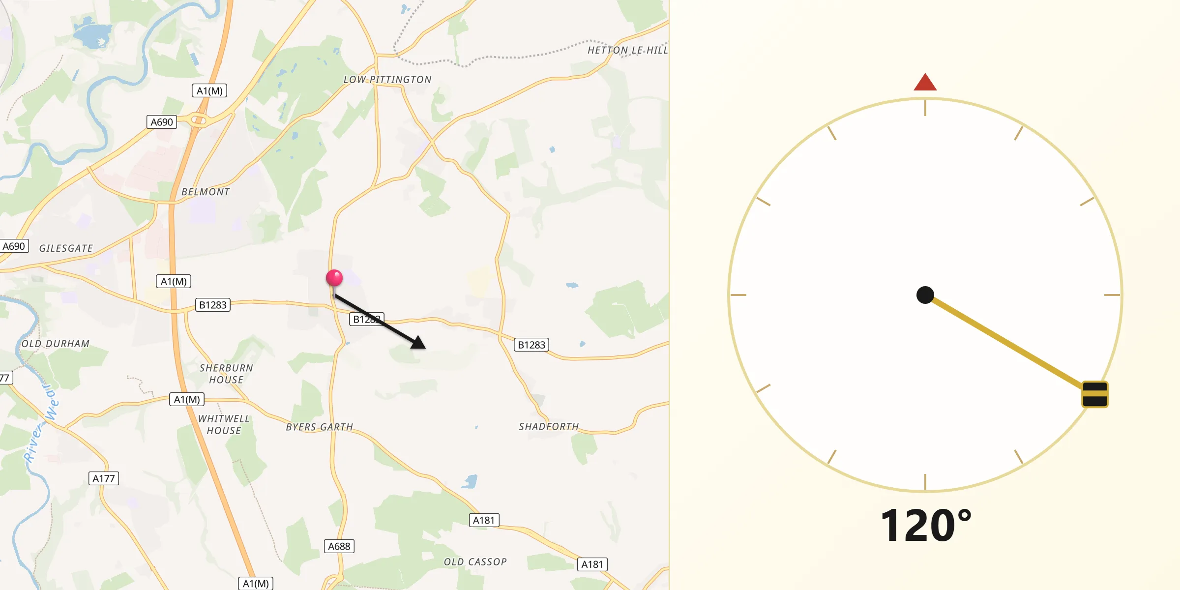 Qibla Direction from Sherburn