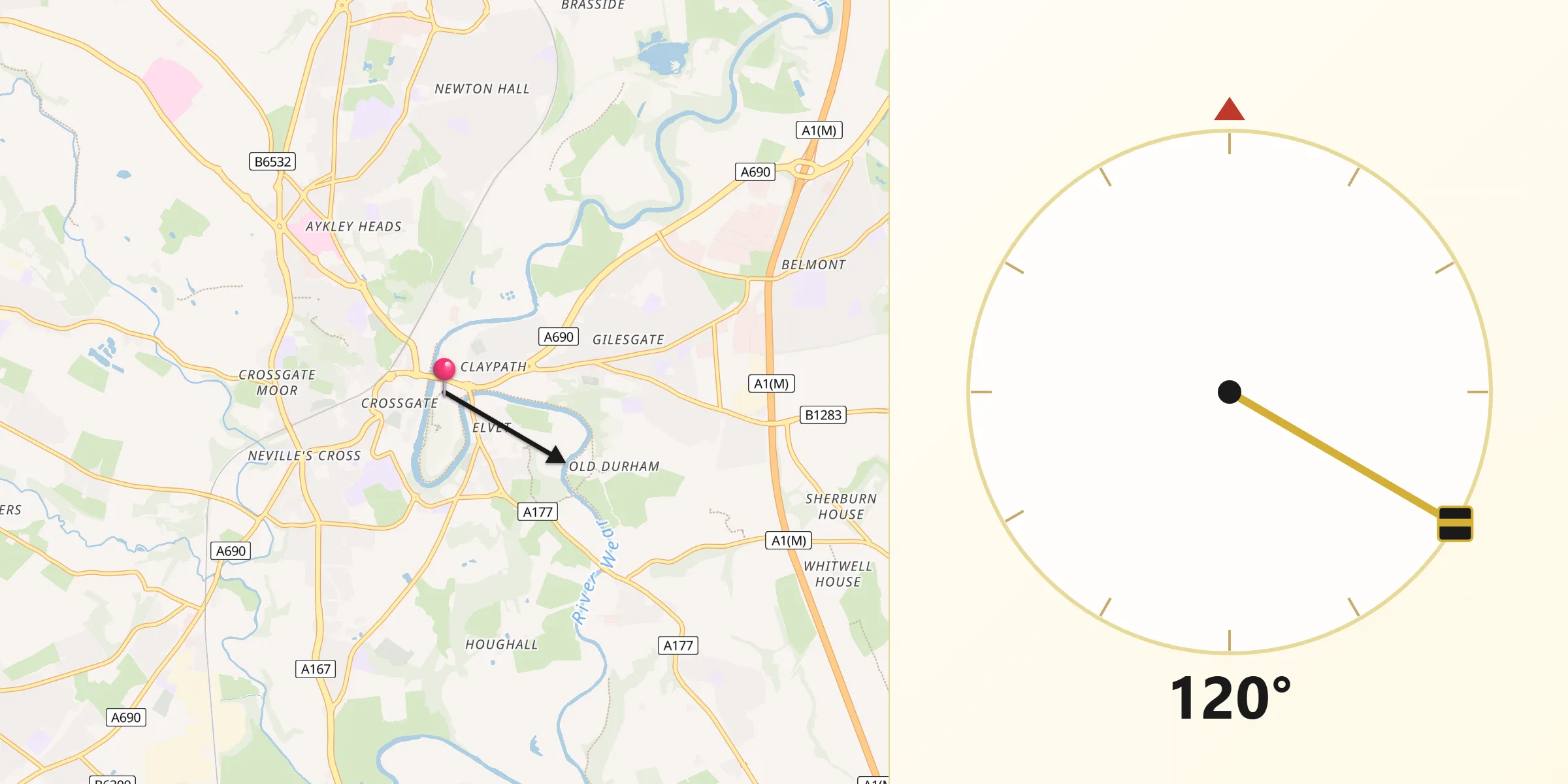 Qibla Direction from County Durham