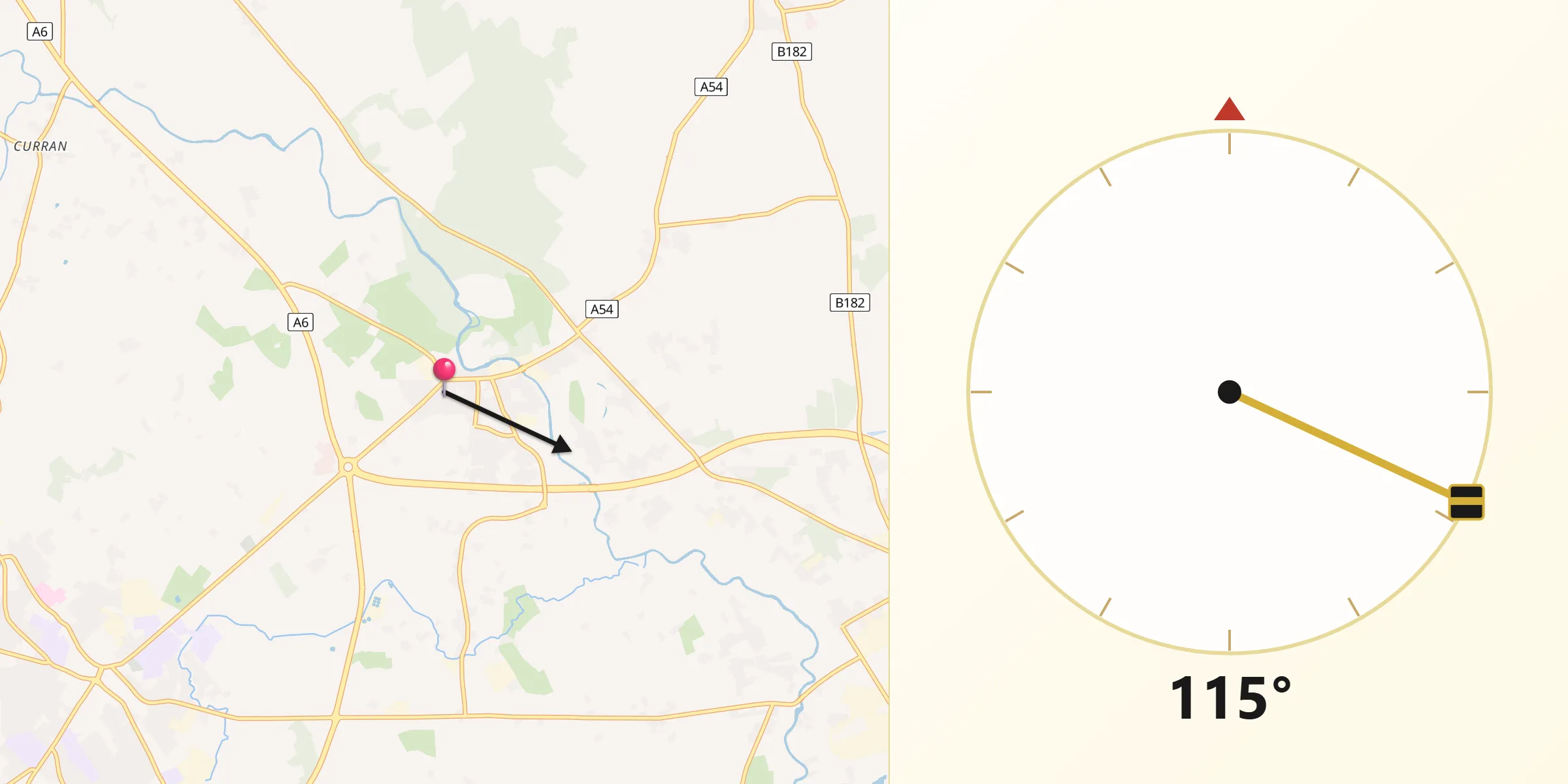 Qibla Direction from Castledawson
