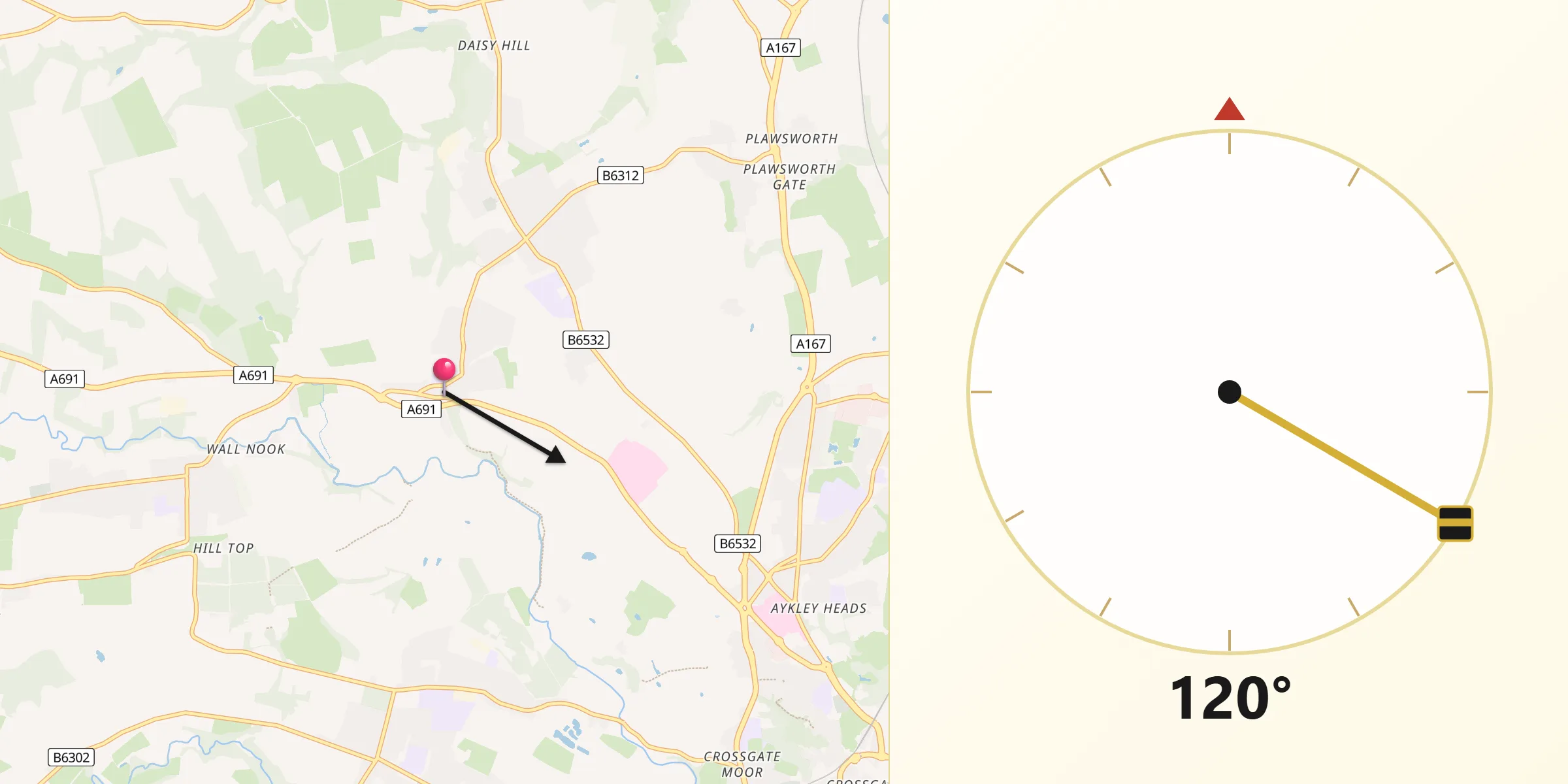 Qibla Direction from Witton Gilbert