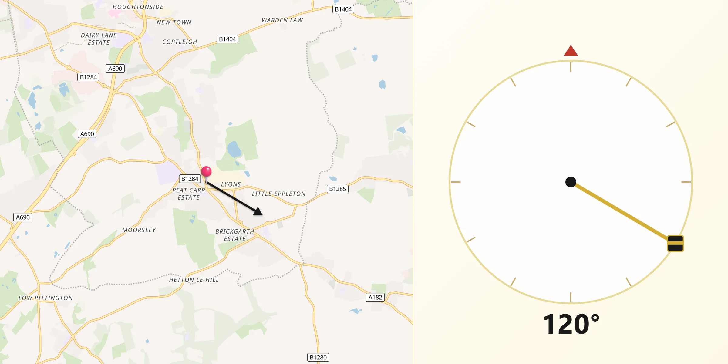 Qibla Direction from Hetton-Le-Hole