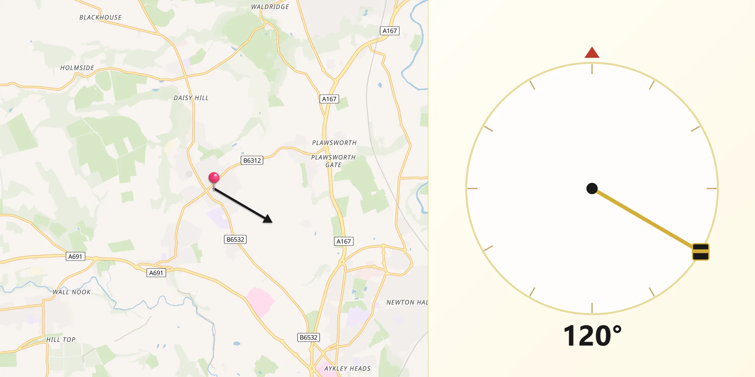 Qibla Direction from Sacriston