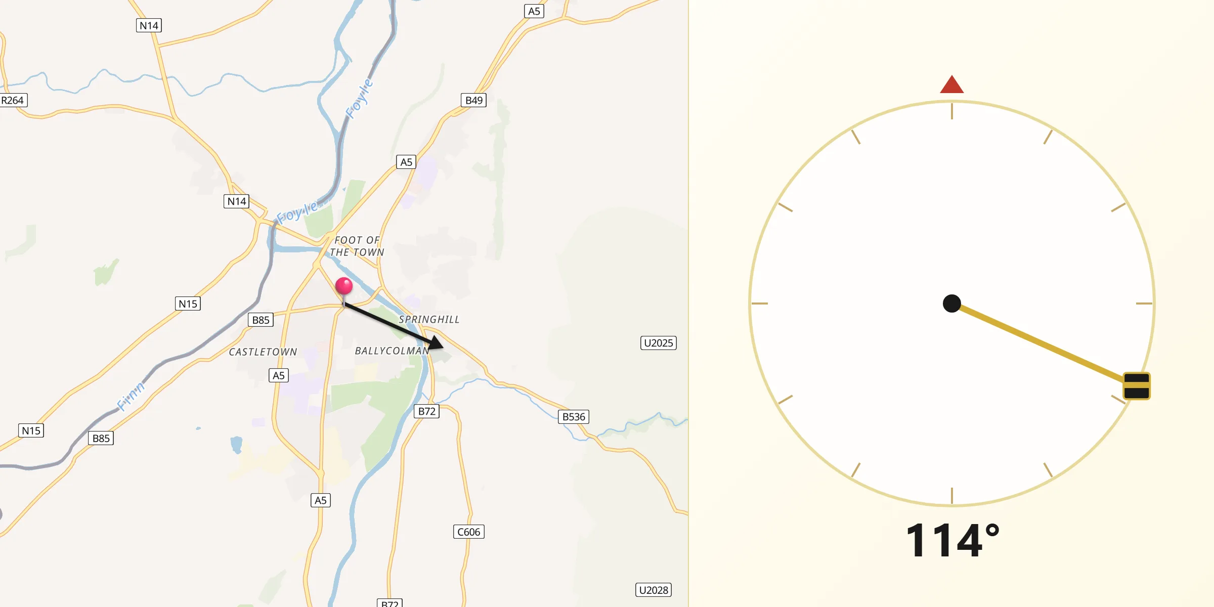 Qibla Direction from Strabane