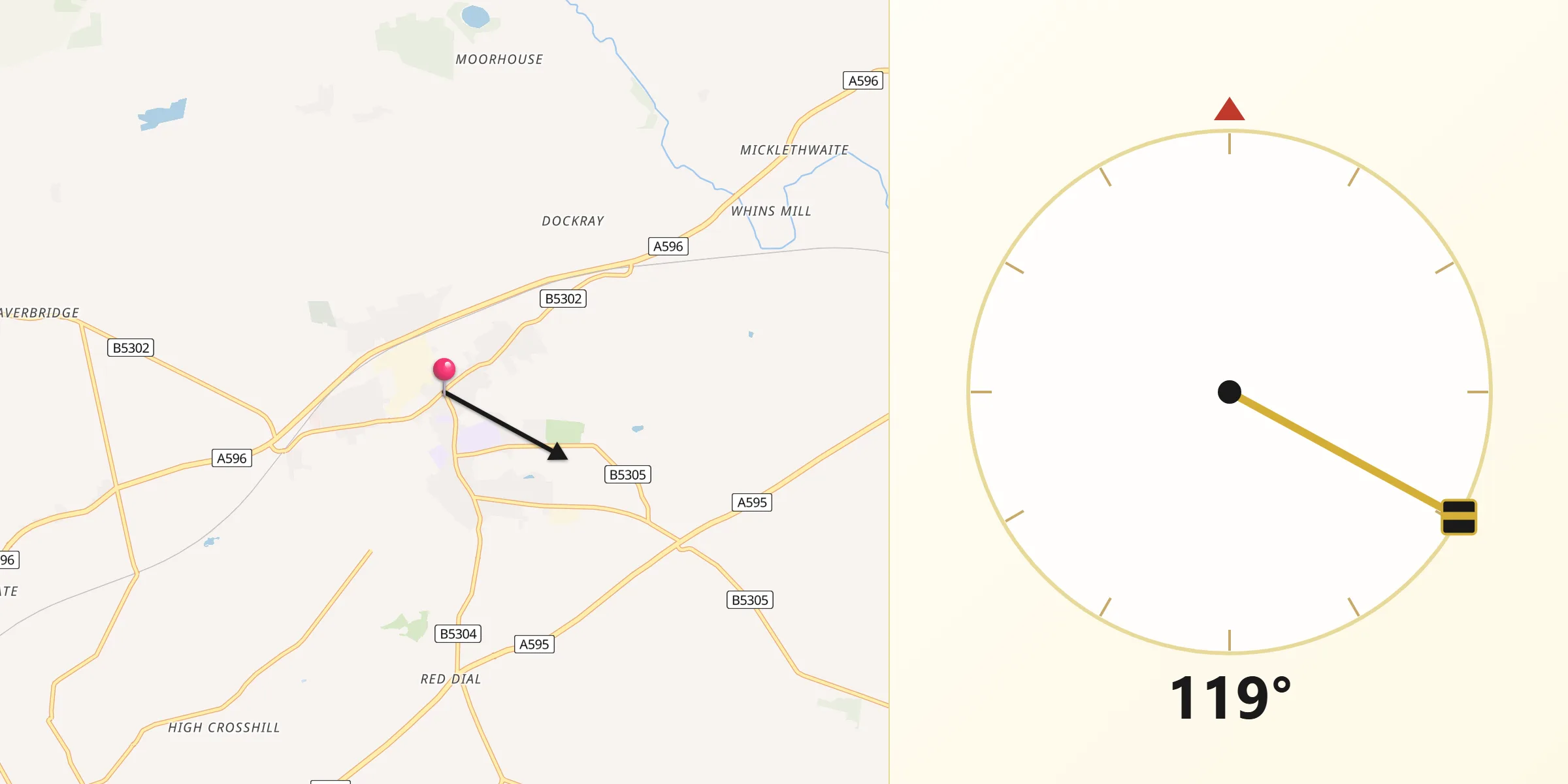 Qibla Direction from Wigton