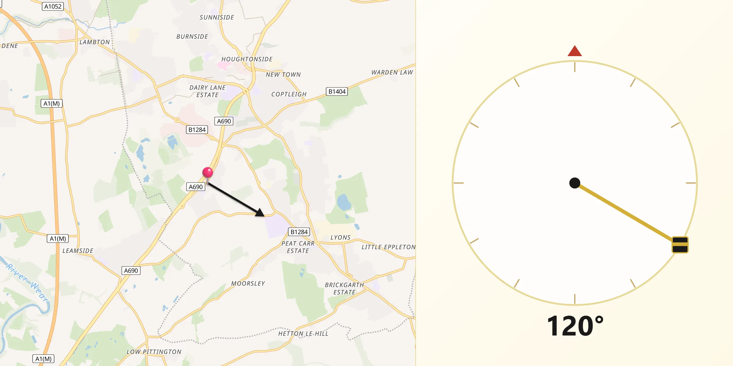 Qibla Direction from East Rainton